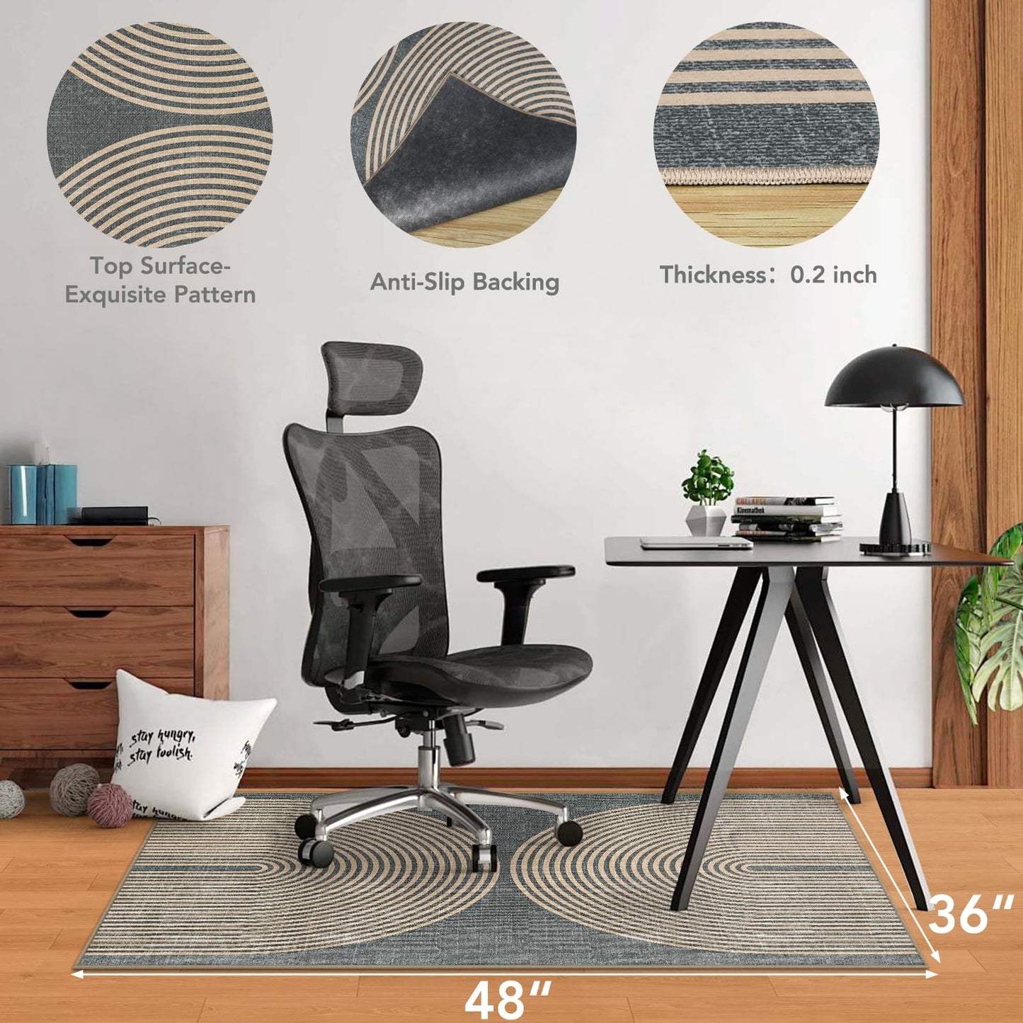 Office Chair Mat for Hardwood Floor & Tile Floor, 36"X 48" Heavy Duty Desk Chair Mat for Hard Floors, Under Desk Rug for Rolling Computer Chair,Anti Slip,Low Pile Carpet Protector-Geo Grey