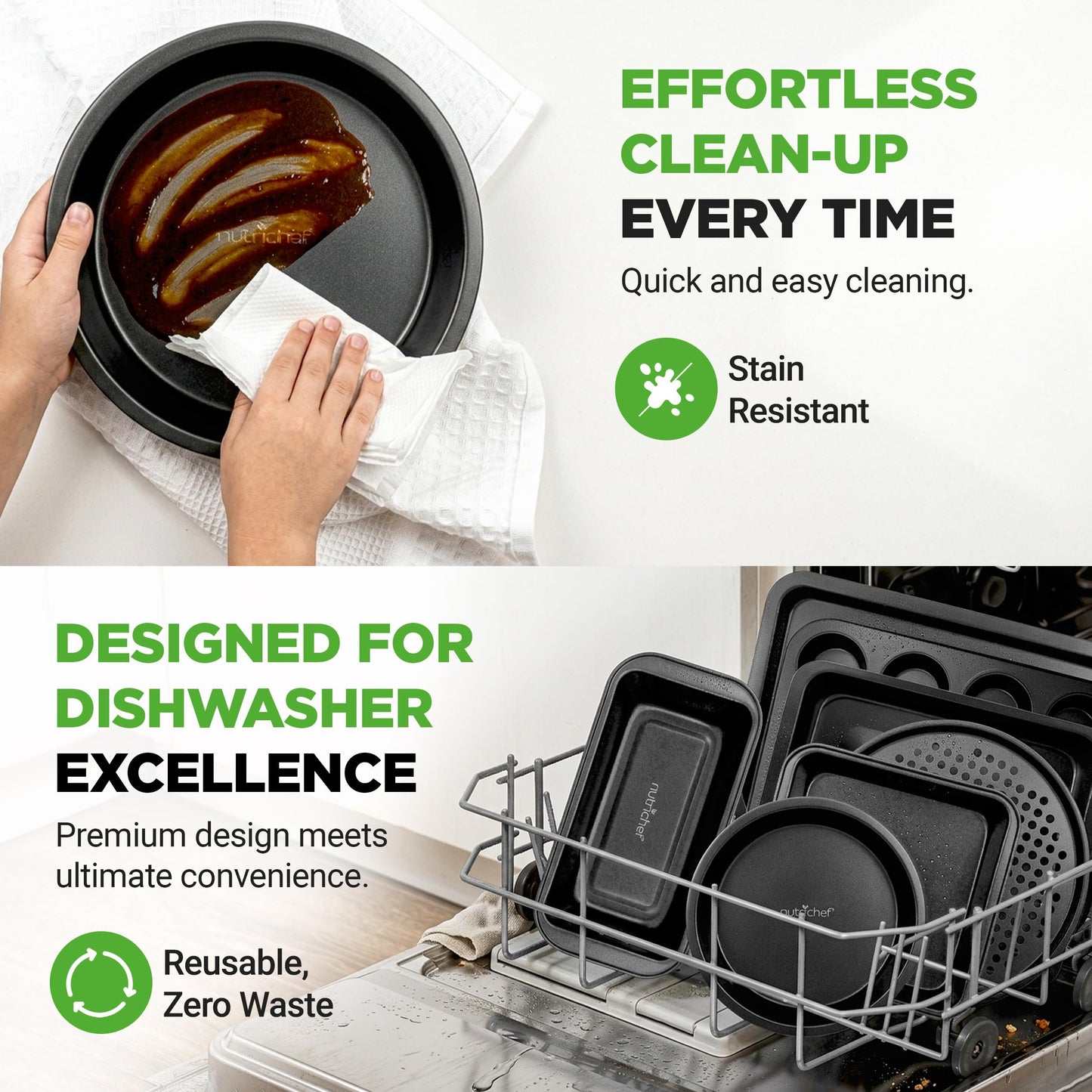 NutriChef Bakeware Set, 10-Piece Carbon Steel Nonstick Pans – PFOA/PFOS-Free, Easy Clean, Oven & Dishwasher Safe, Includes Baking Sheets, Muffin, Loaf & Cake Pans and More
