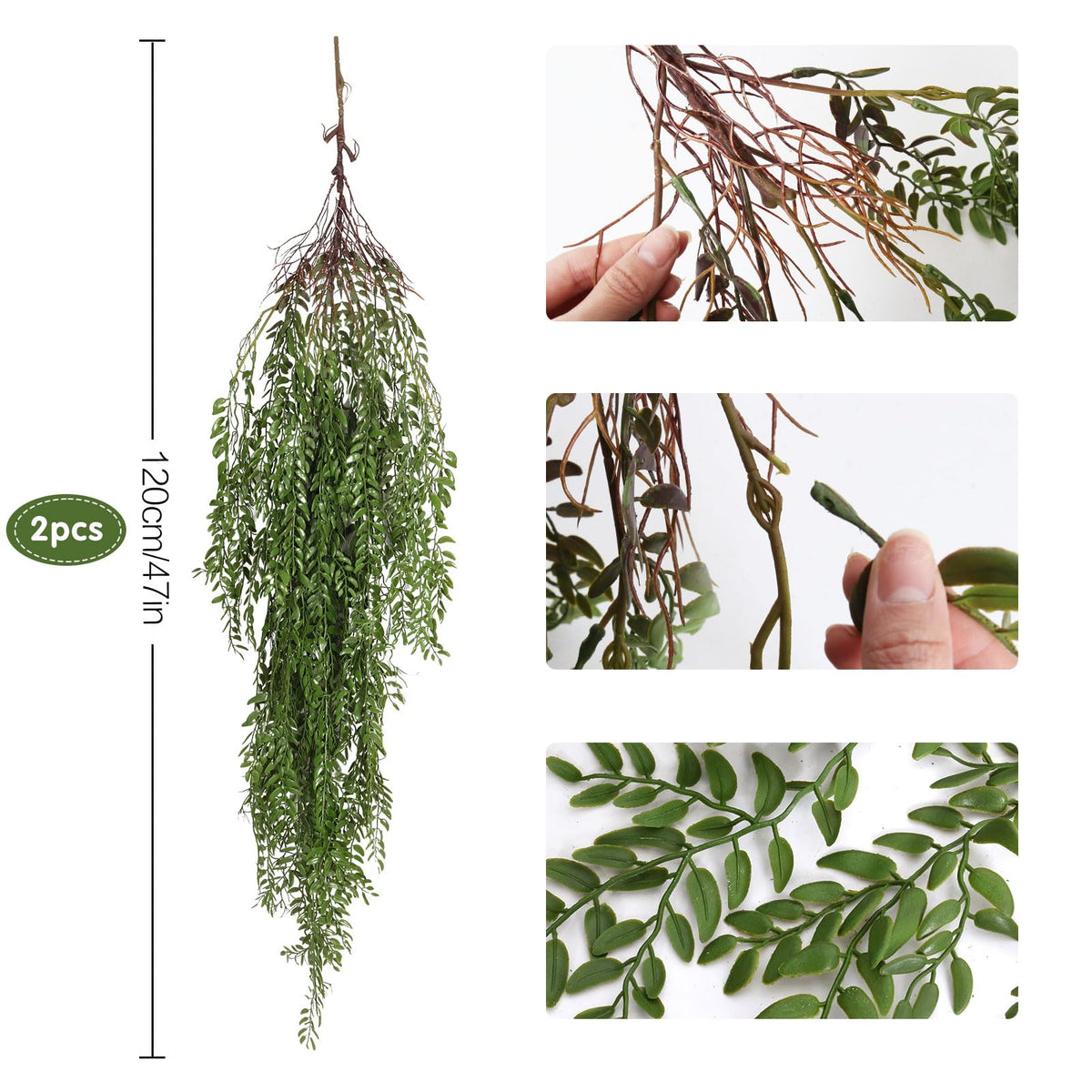 RECUTMS 2 Pcs Hanging Fake Plants Faux Ferns Ivy Willow Vine Leaves Wall Greenery Artificial Vine Plastic for Spring Home Garden Wedding Party Indoor Outdoor Jungle Party Patio Decorations(Green)