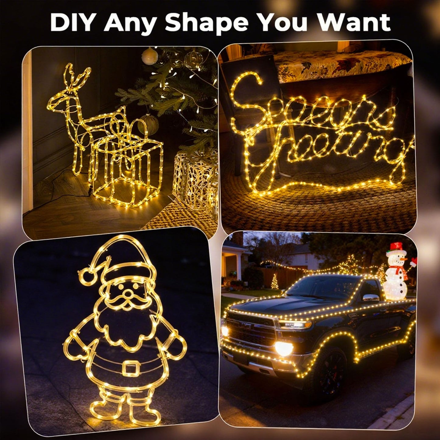 100FT 720 LED Christmas Rope Lights Outdoor Waterproof with Remote, 8 Modes and 4 Brightness, Rope Lights for Outside, Bedroom, Patio, Garden, Indoor Outdoor Decoration (Warm White)