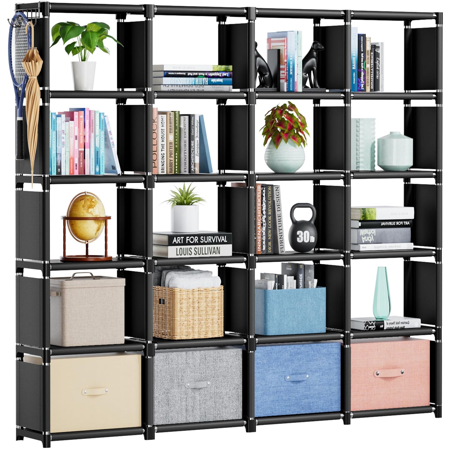 Mavivegue Book Shelf, 20 Cube Storage Organizer, DIY Bookcase, Metal Bookshelf, Display Shelf, Tall Bookcase for Bedroom, Living Room,Office,Closet, Black Cubicle Rack