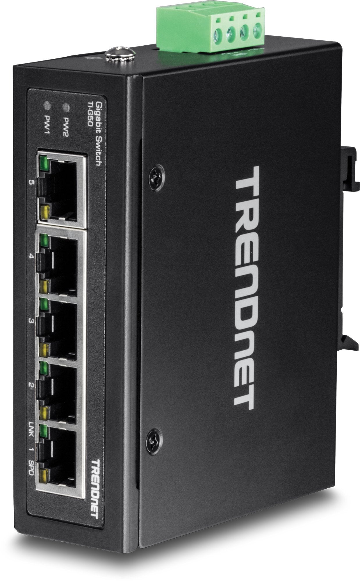TRENDnet 5-Port Hardened Industrial Gigabit DIN-Rail Switch, 10 Gbps Switching Capacity, IP30 Rated Network Switch (-40 to 167 ºF), DIN-Rail & Wall Mounts Included, Lifetime Protection, Black, TI-G50