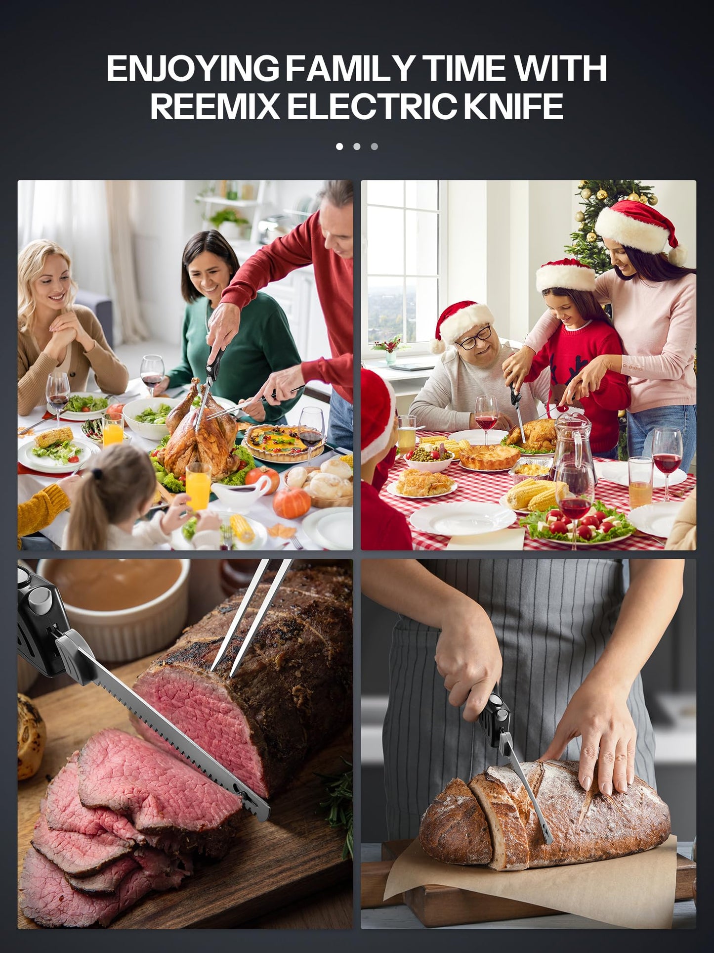 Electric Knife, Reemix Z3042 Electric Knife Set for Carving Meats, Poultry, Bread, Crafting Foam & More, 2 Blades for Meats & Bread, Fork Included (Black)