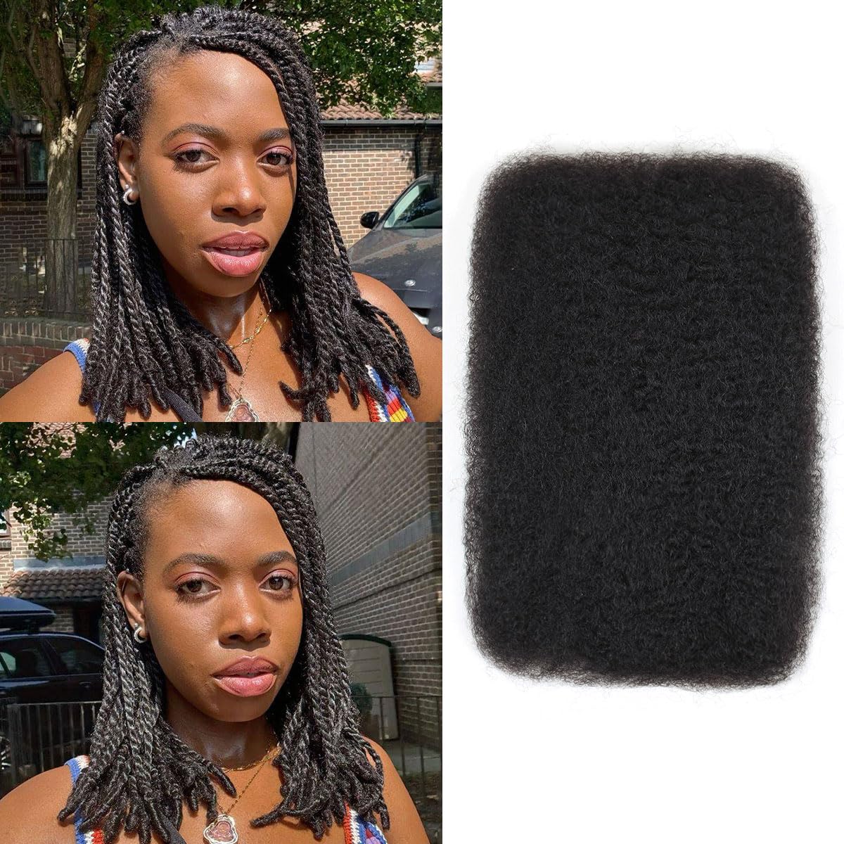 14 Inch Afro Kinkys Bulk Human Hair For Twist,100% Human Hair 4C Kinky-Curly for Dreadlocks, Loc Repair, Braiding Hair(Natural Black, 50 Gram)