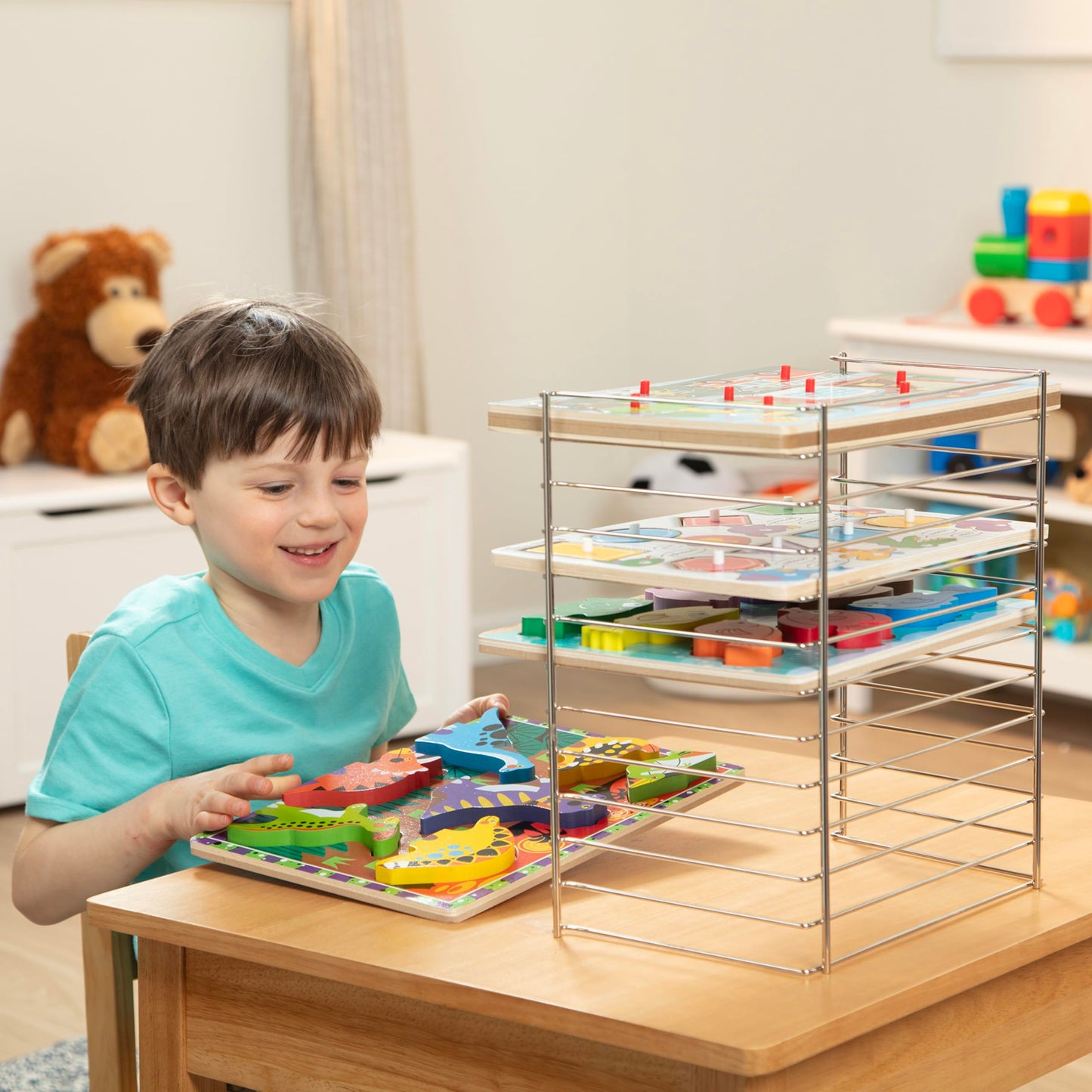 Melissa & Doug Multi-Fit Metal Wire Puzzle Rack 12 Inches Wide and 0.75 Inches DeepPuzzle Holder Rack Storage Organizer for Kids