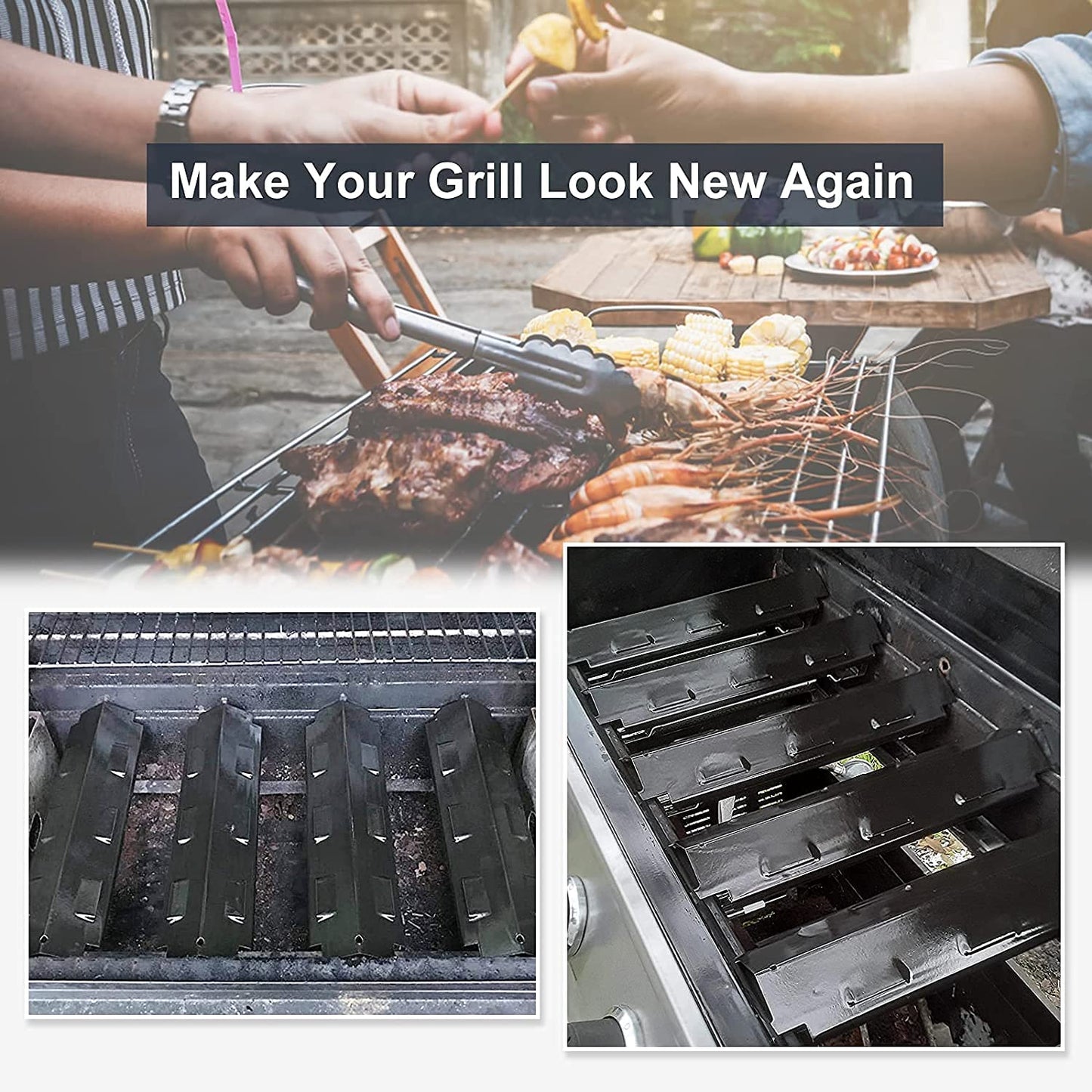 Criditpid Barbecue Replacement Parts for Master Chef G43205, G43206, BBQ Heat Shields, Burner Tubes and Crossover Tubes for Charbroil 461442114, 463441513, 463441514, 463441312.