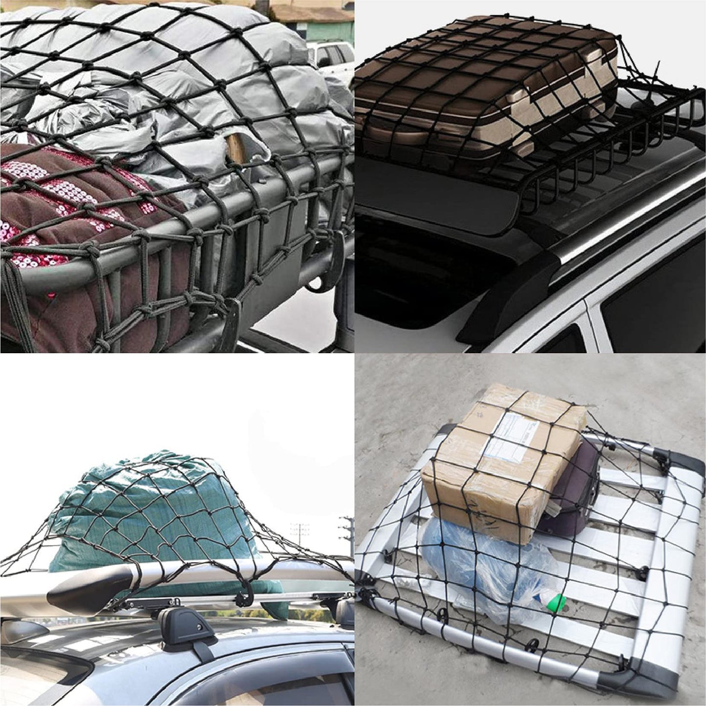 Cargo Net for Pickup Truck Bed - 3x4ft Super Duty Cargo Net for Roof Rack Truck Bed with 6x8ft Max Size, 4”x4”Latex Bungee Net Mesh Holds Small and Large Loads Tighter