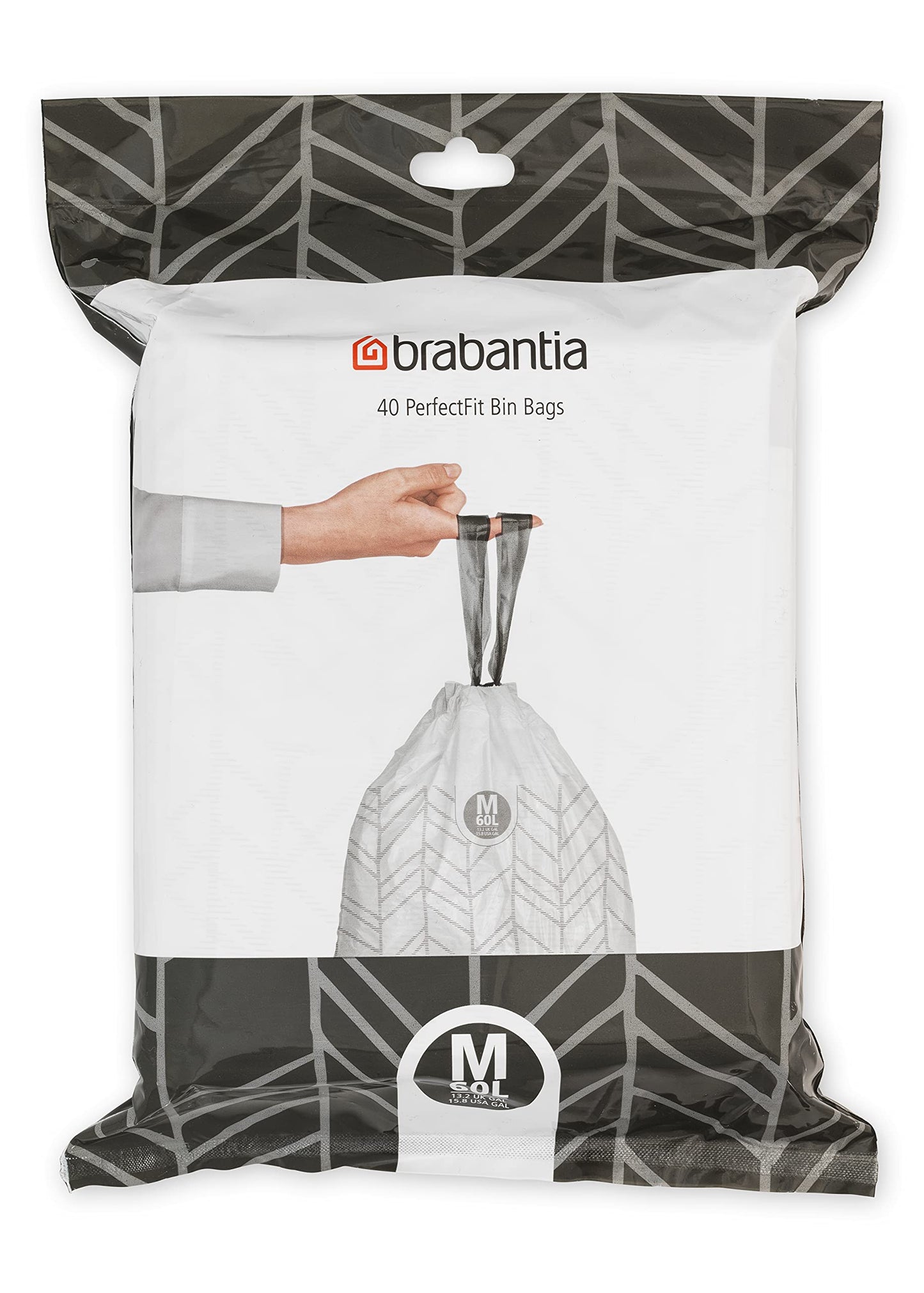 Brabantia PerfectFit Trash Bags (Size M/16 Gal) Thick Plastic Trash Can Liners with Drawstring Handles (40 Bags)