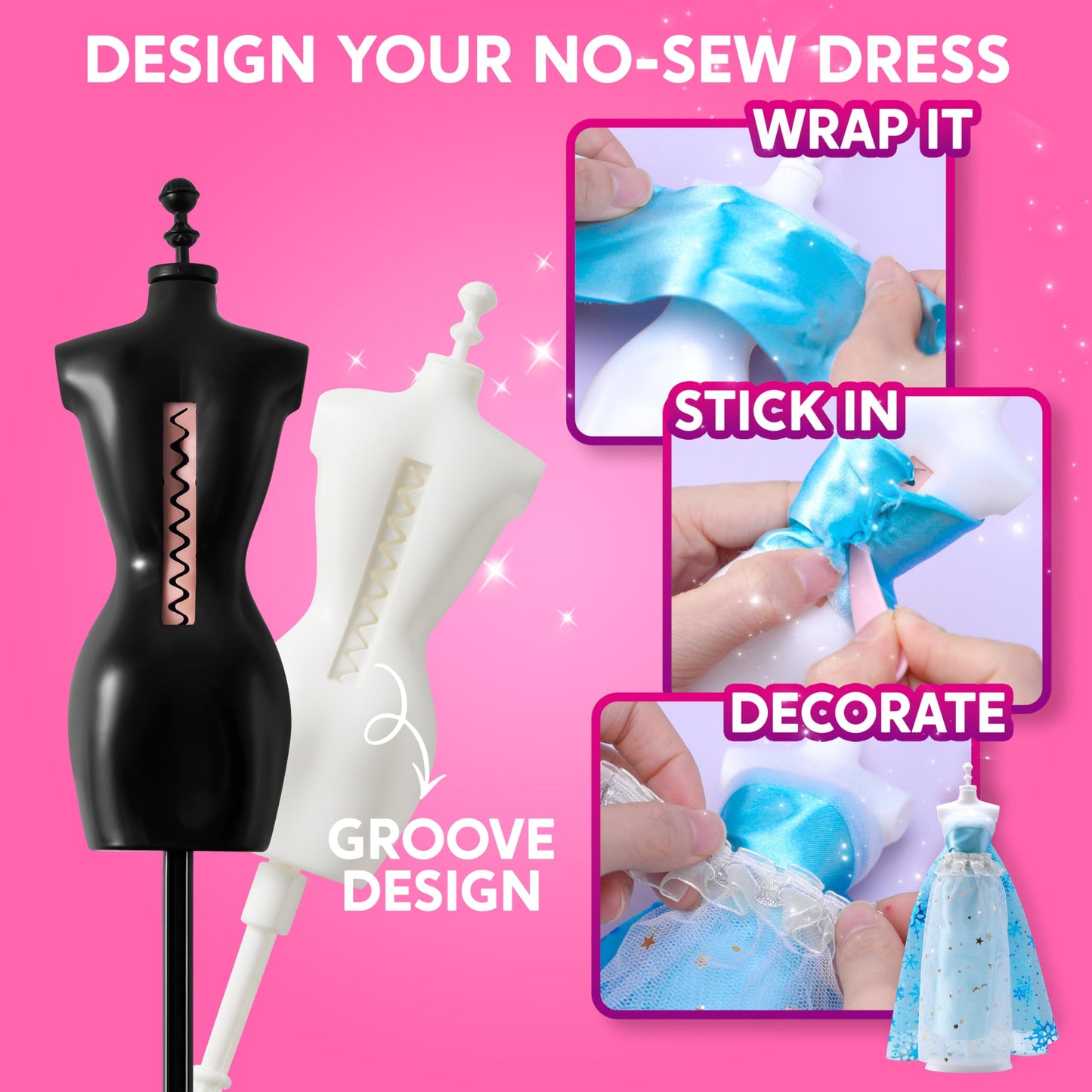 Klever Kits 400+PCS Fashion Design Crafts for Kids Art and Crafts Toy DIY Sewing Crafts with 3 Mannequins for Girls Aged 8-12，Christmas Toys Gifts for Kids