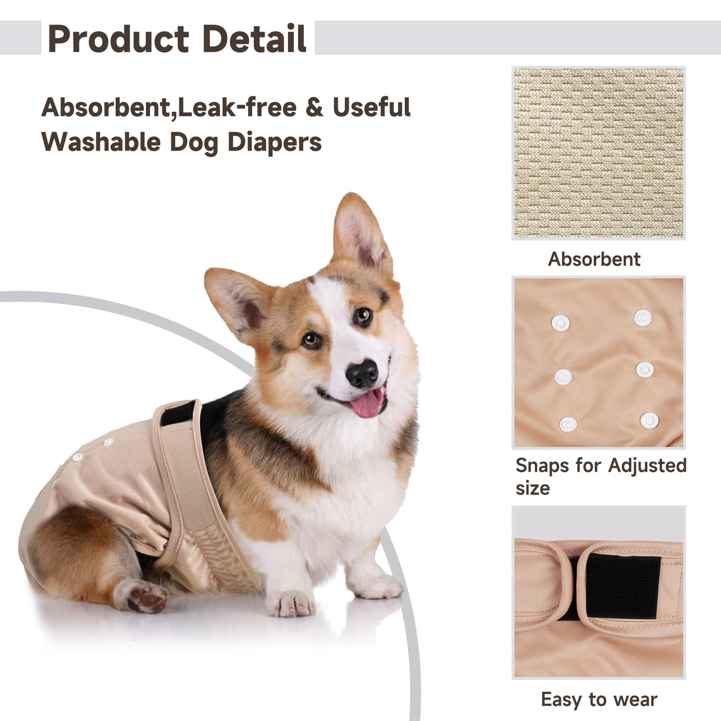 Langsprit Female Dog Diapers No Tail Hole,Reusable Puppy French Bulldog Diapers Female for Period Heat,Washable Doggy Doggie Diapers for Female Dogs Small Medium Large Size（XXL.Pink,Green,Black）