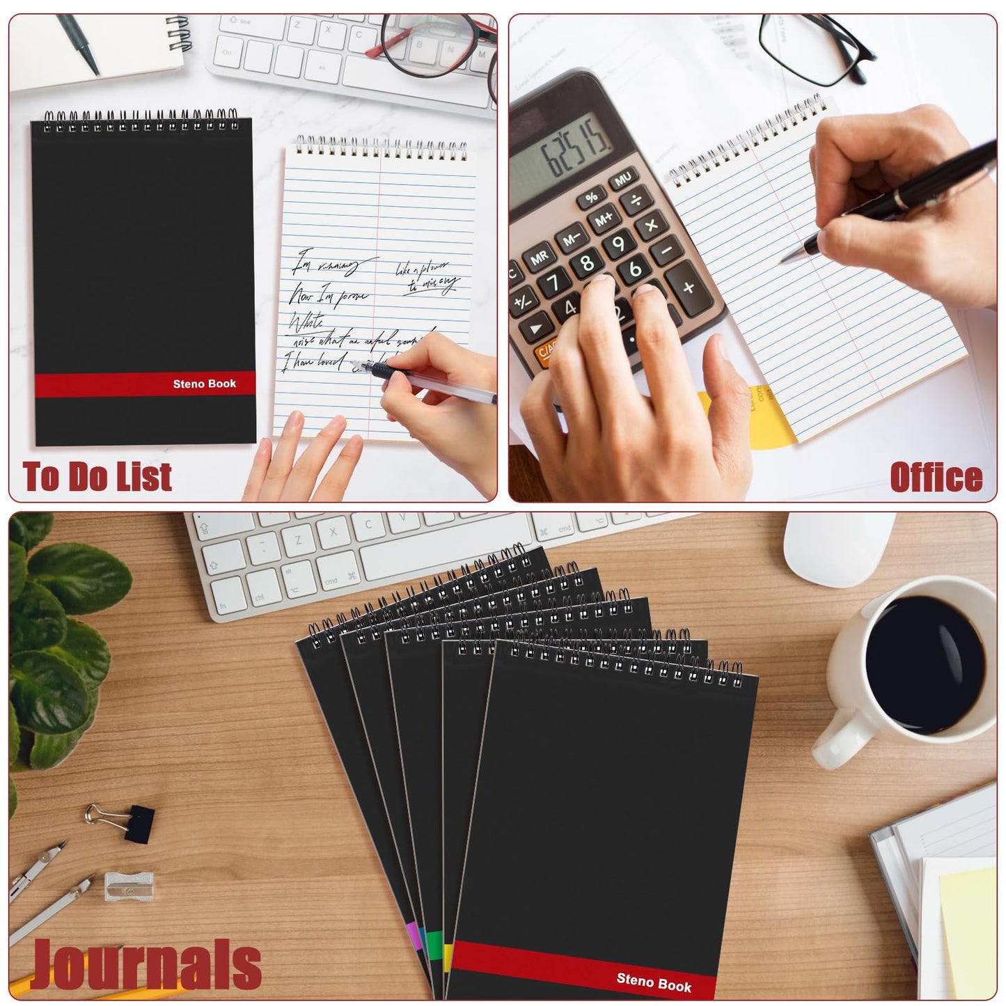 10 Pack Top Spiral Notebooks, 6" x 9" Mini Spiral Steno Pads White Paper Gregg Rule, 80 Sheets Steno Notebooks with Black Covers for School, University, College, Office, Home