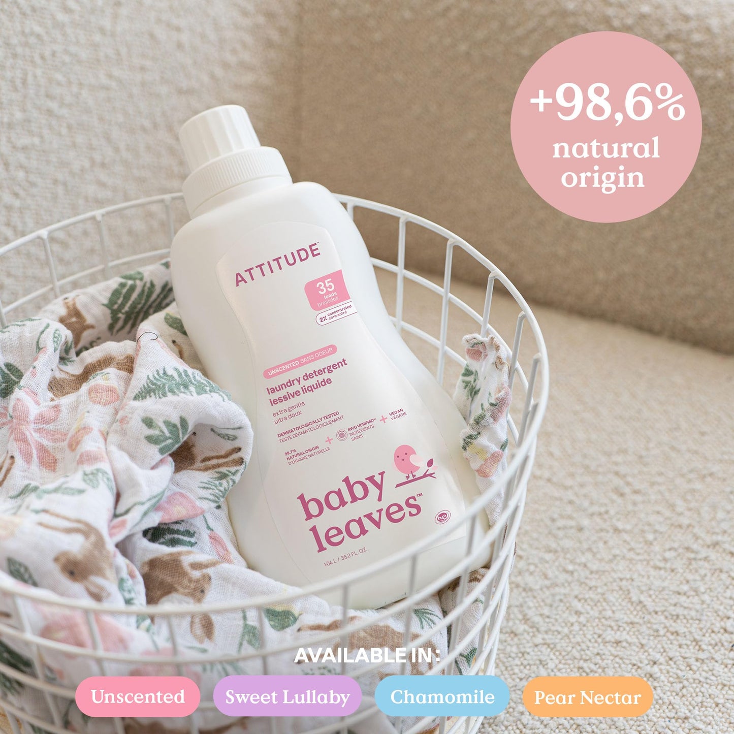 ATTITUDE Baby Laundry Detergent Liquid, EWG Verified, Safe for Baby Clothes, Infant, Newborn, Vegan, Naturally Derived Washing Soap, HE Compatible, Sweet Lullaby, 35 Loads, 1.04 Liters (Pack of 6)