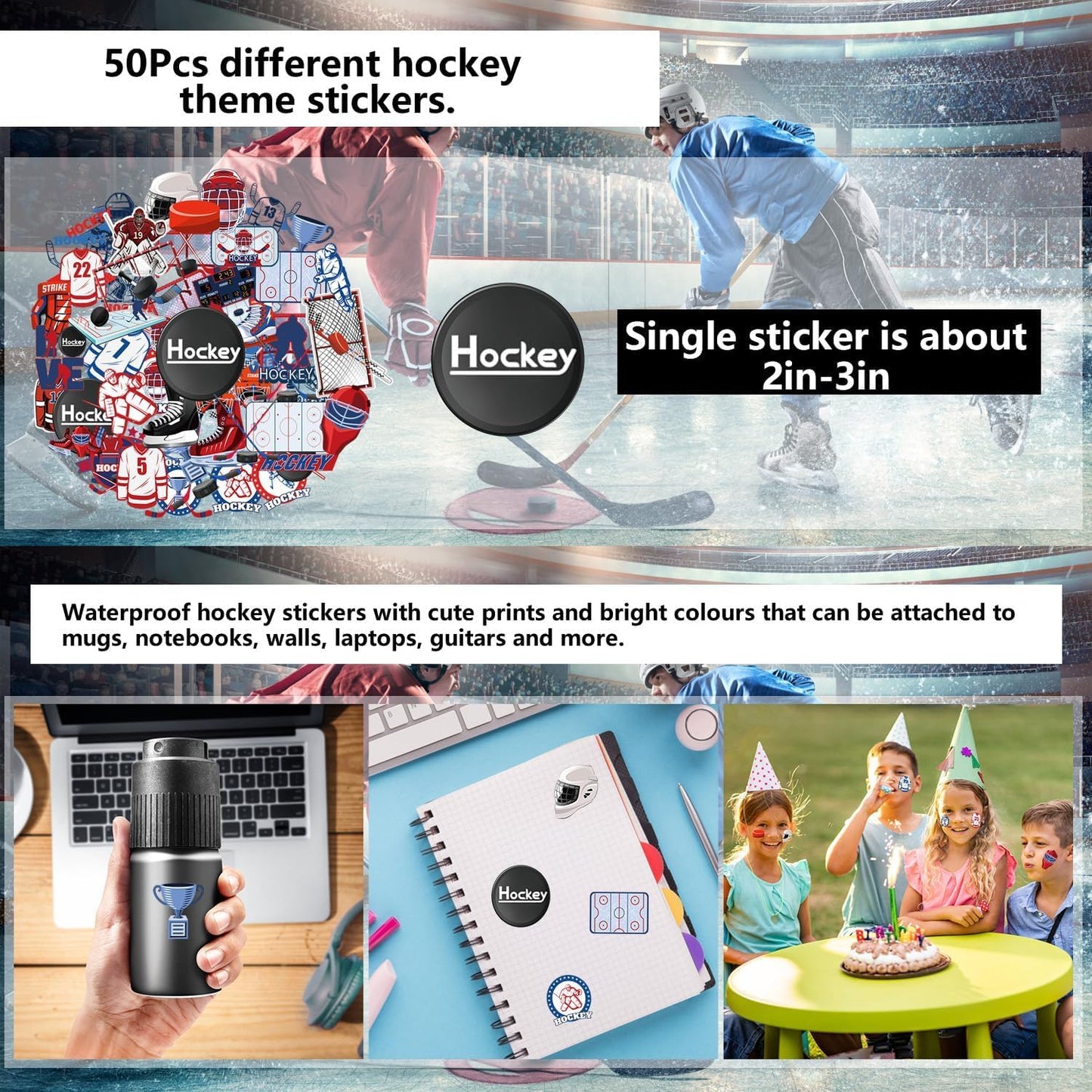 Hockey Party Favors 130Pcs Hockey Party Supplies Foam Hockey Balls, Silicone Wristbands, Hockey Theme Stickers, Hockey Gift Bags, Hockey Keychains, Gifts for Kids Students Boy Birthday Hockey Party