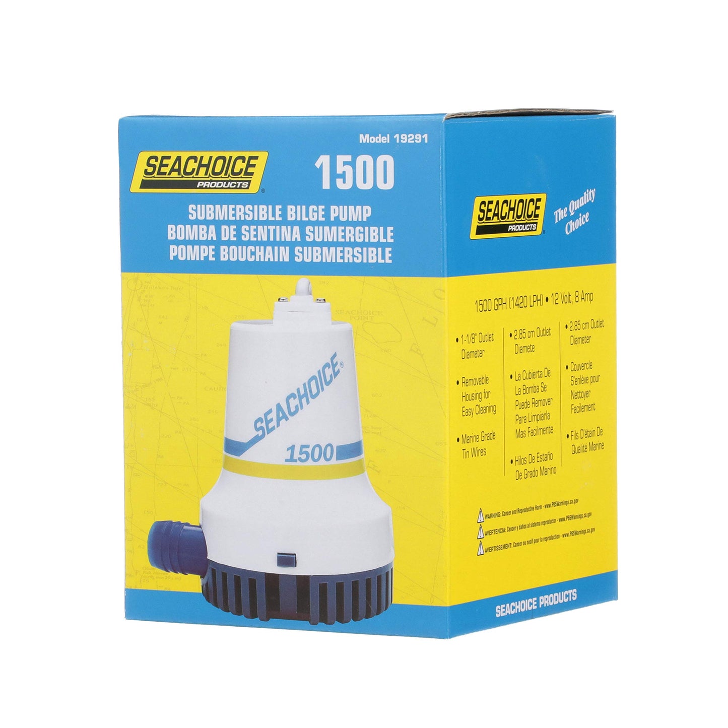 Seachoice Durable Bilge Pump, 1,500 GPH, 12V, 8.0 Amps, 10A Fuse