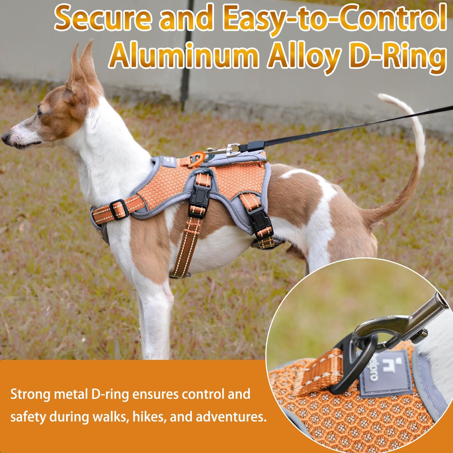 BELPRO Escape Proof Dog Harness, Multi-Use Support Dog Vest, No Pull Reflective Adjustable Pet Vest with Padded Handle, Dog Walking Harness for Big/Active Dogs (Orange,M)