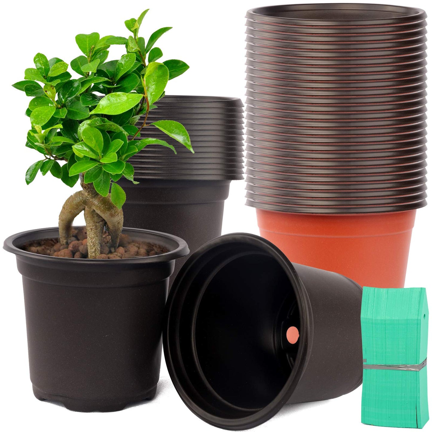 BOGI 110 Pack 6" Plastic Plant Nursery Pots Come with 110 Pcs Plant Labels, Seedling Flower Plant Container and Seed Starting Pots … (Red, 6 inch)