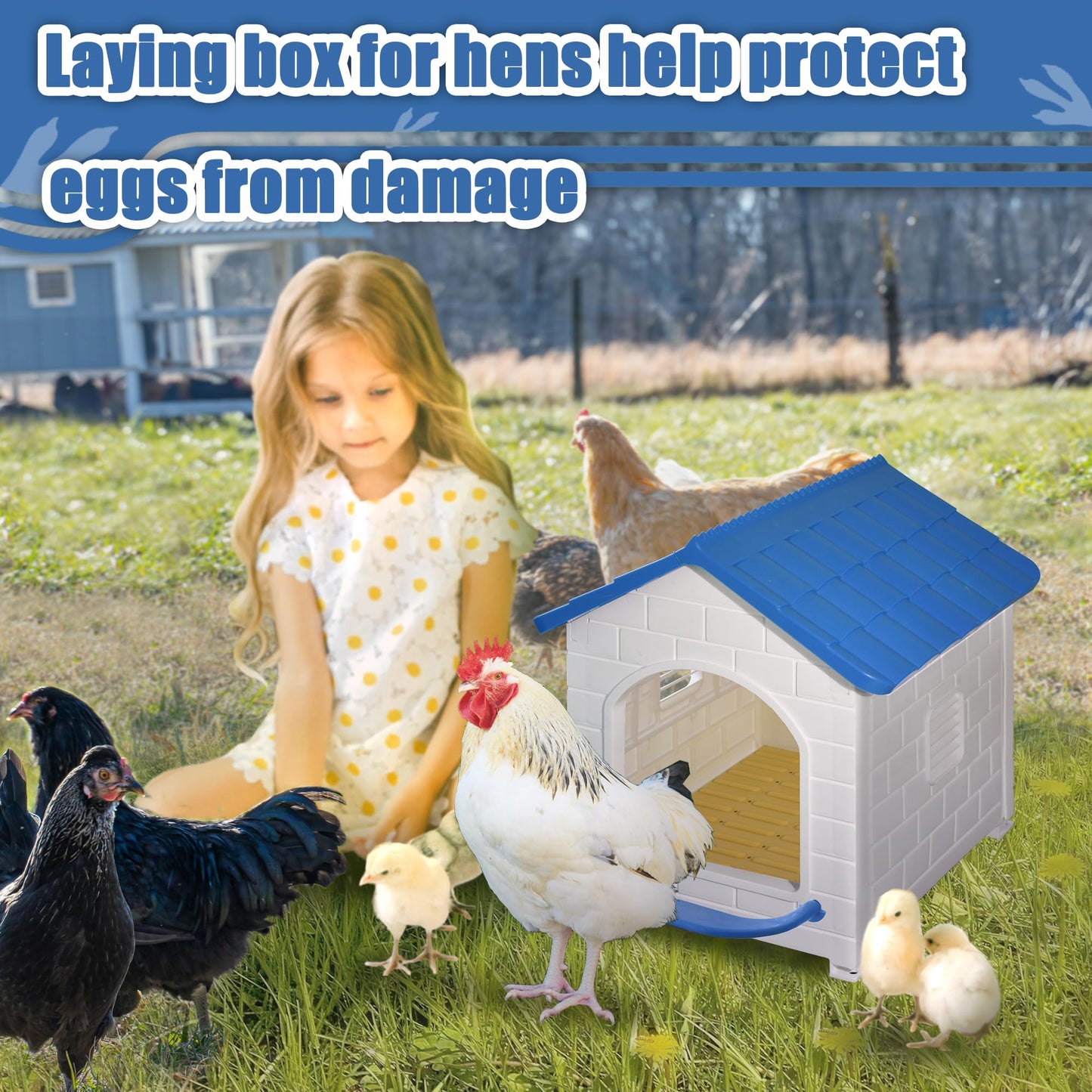 Chicken Nesting Box for Laying Eggs 1/2/3 Pack Large Easy to Assemble Hen Plastic Nesting Box with Washable Nesting Pad for Chicken Coop Wall or Ground Mounted (1 Pack)