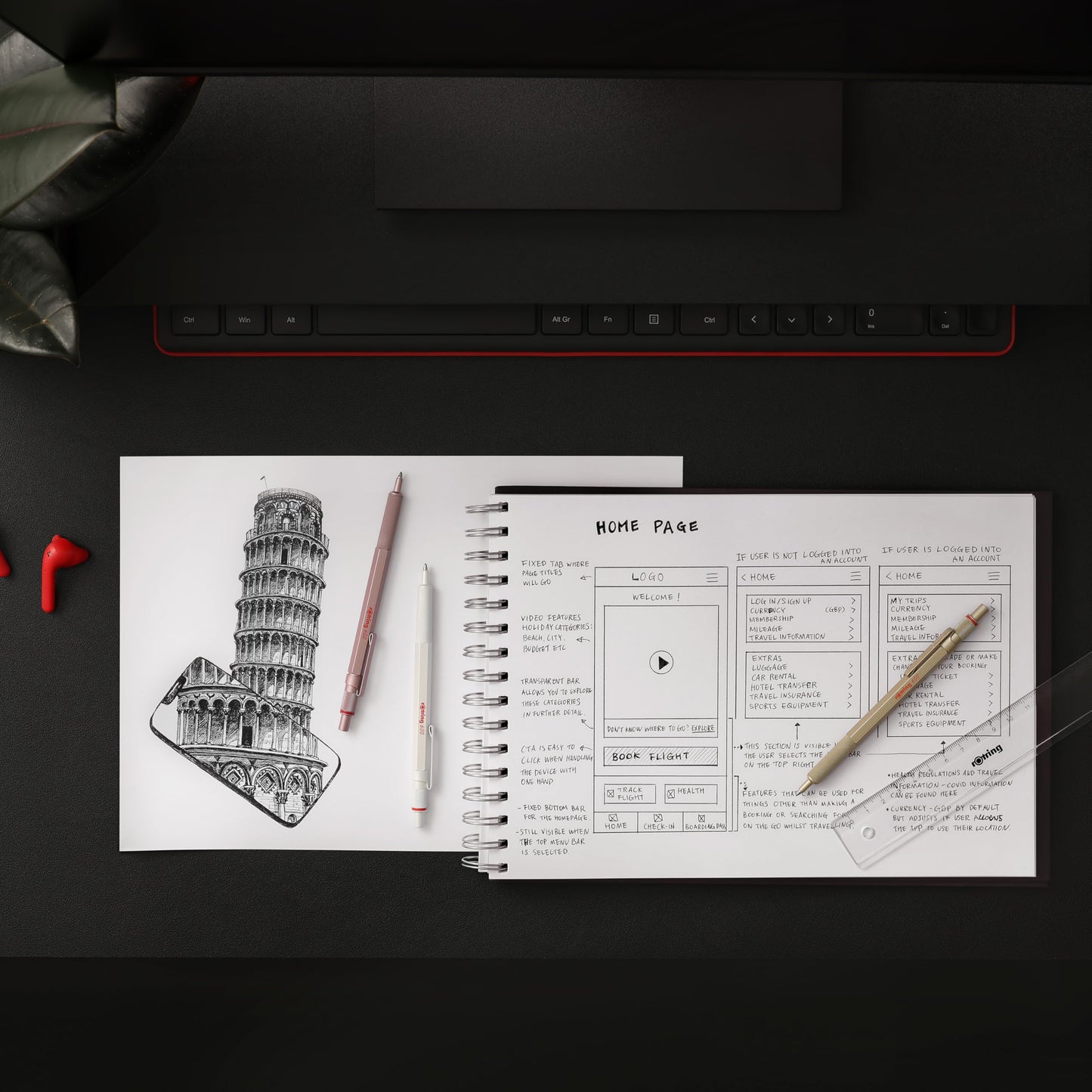 Rotring 600 Metallic Ballpoint Pen Medium Point Black Ink Pearl White Barrel Refillable 1 Count