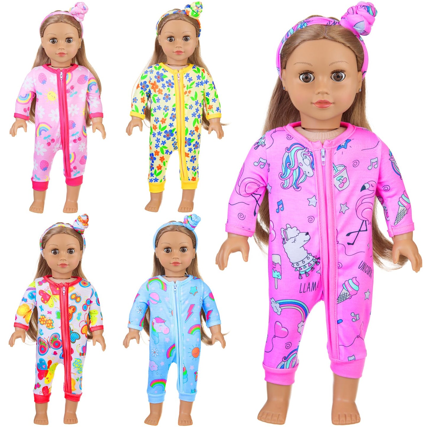 ZITA ELEMENT 5 Sets 14-18 Inch Baby Doll Clothes Outfits Casual Wear for 17 Inch Baby Doll Clothes and Headbands 10 Pcs in Total Doll Clothing and Accessories