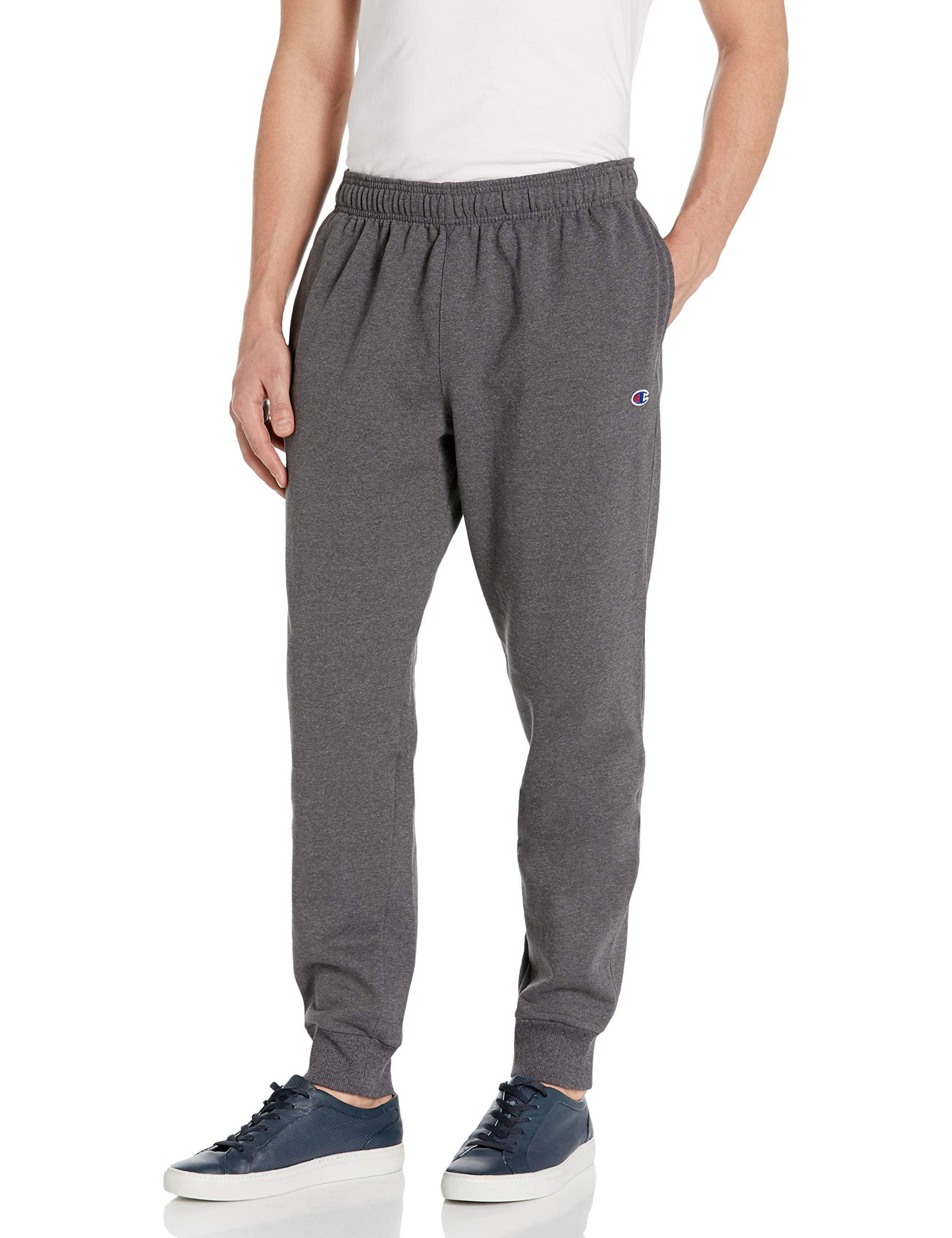 Champion Men's Powerblend Retro Fleece Jogger Pant, Granite Heather, Medium