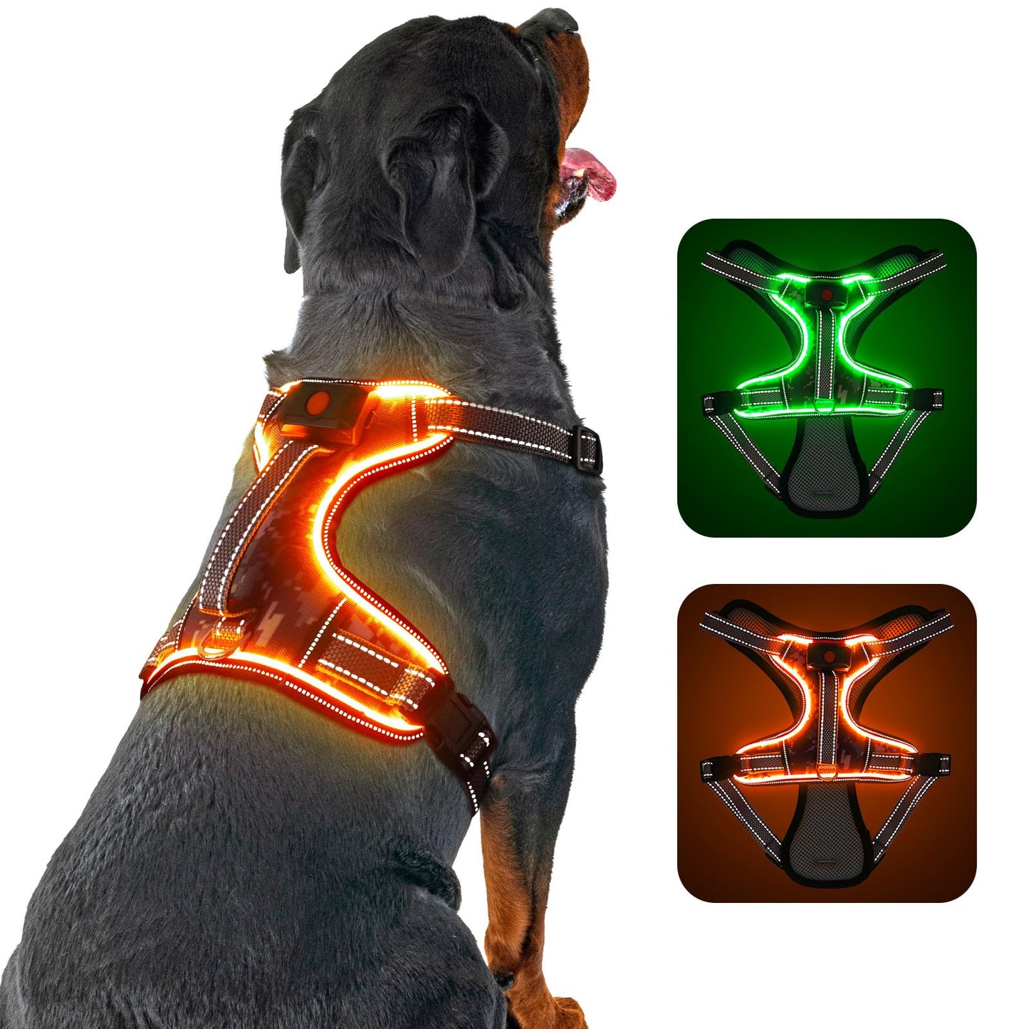 BiPawTi Light Up Dog Harness No Pull, LED Dog Harness Rechargeable/Reflective/4 Point Adjustable/High Visibility Lighted, Glowing Pet Vest Harness for Night Walking - Orange, XL