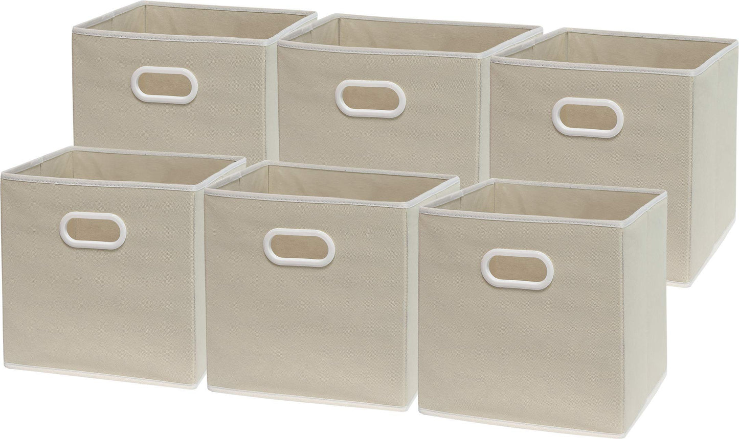 Simple Houseware 11 Inch Foldable Cube Storage Bin with Handle, 6 Pack, Beige