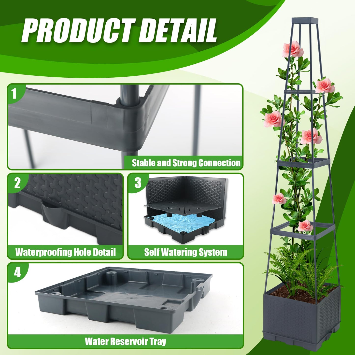 2 Packs Raised Garden Bed Tomato Planter Box with Trellis,44.8" Self-Watering Tomato Cage with Trapezoidal Trellis for Climbing Plants Flowers Vegetables Vine in Patio Garden Indoor Outdoor