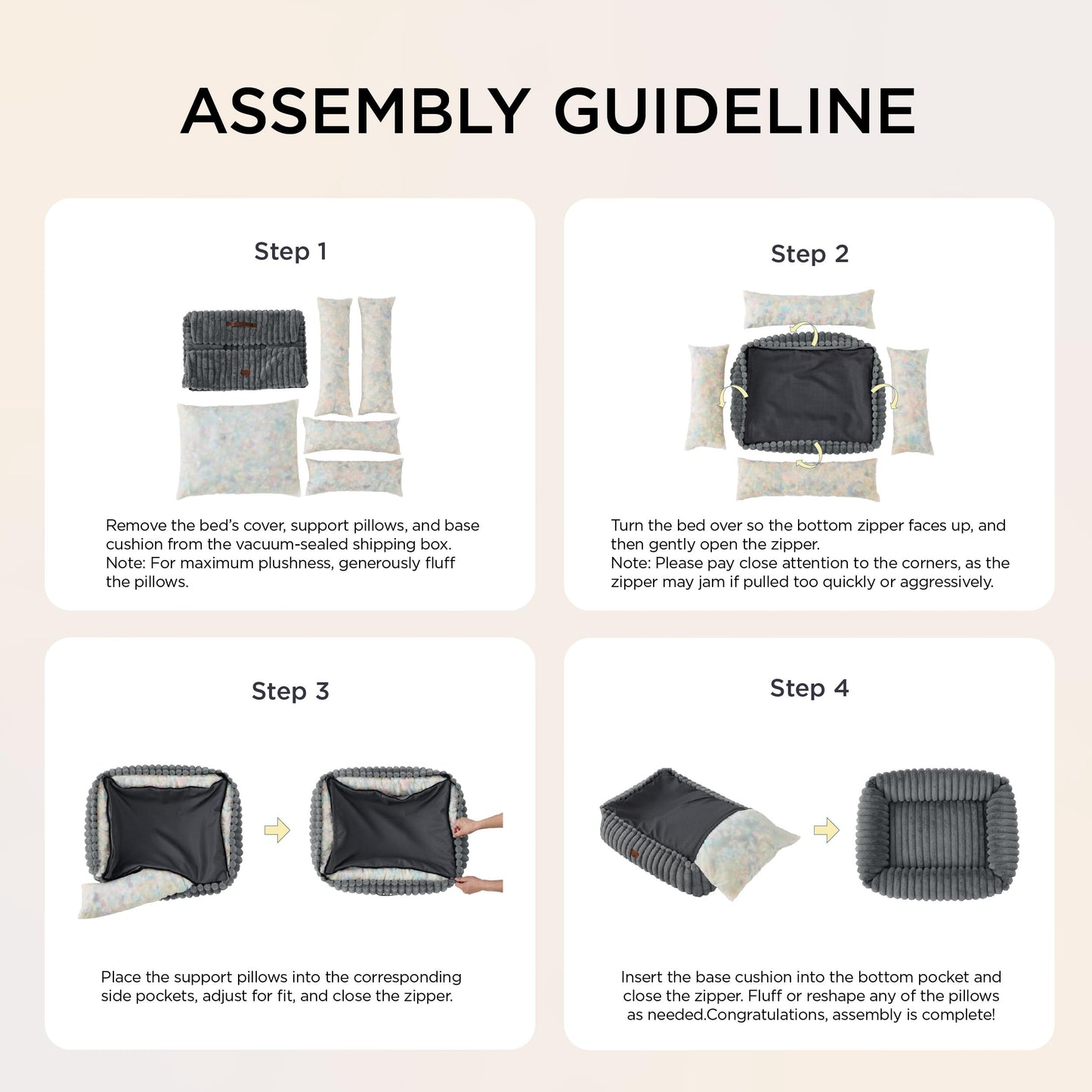 Bedsure Cute Dog Bed for Small Medium Dogs - Washable Furry Puppy Beds, Rectangle Orthopedic Corduroy Fleece Pet Beds with Removable Zipper Cover, Cream, 25Inches