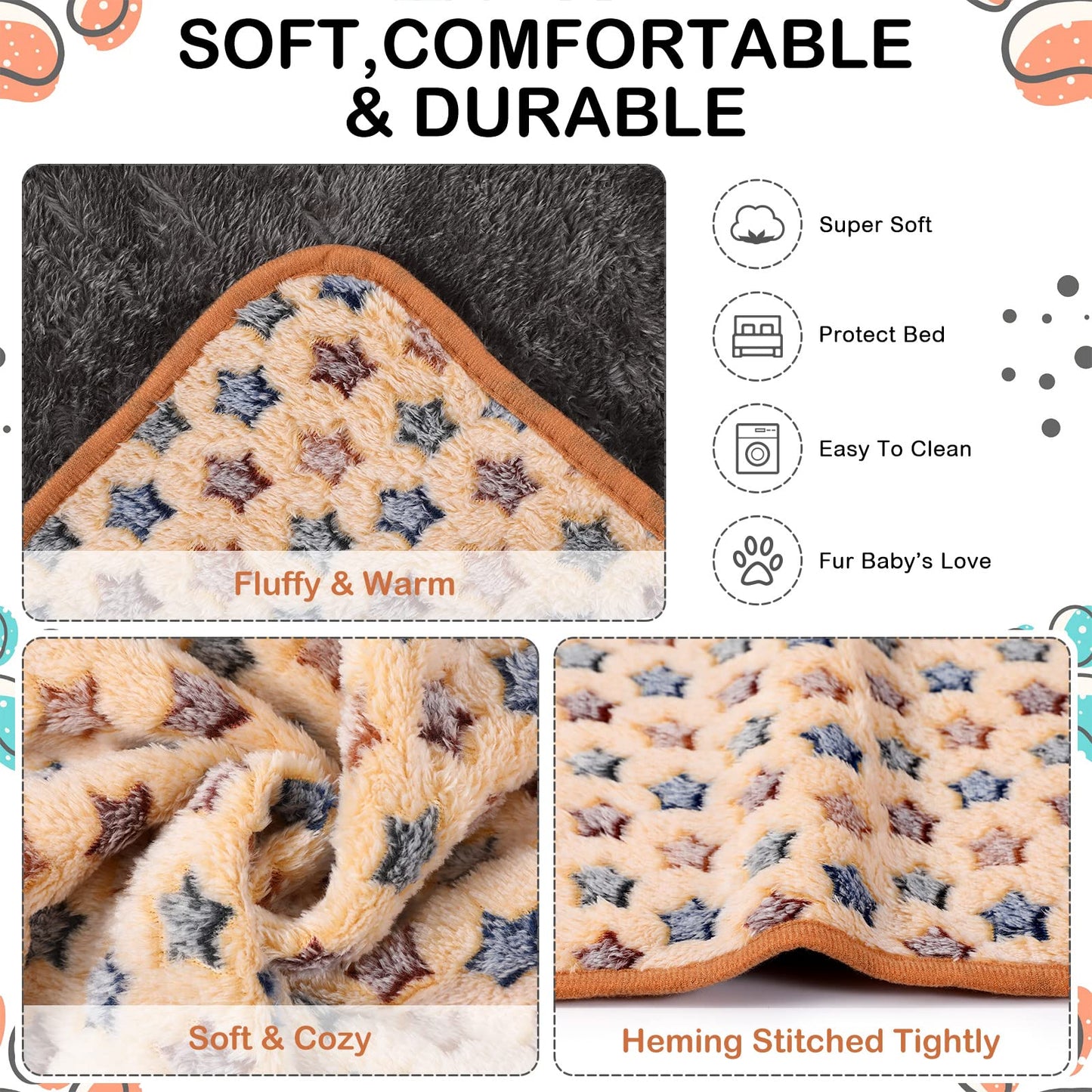Reginary 4 Pcs Waterproof Guinea Pig Blankets Washable Small Animal Fleece Bedding Guinea Pig Cage Liners Reusable Training Pads Pet Pee Pad Sleep Mat for Hamster(Star Pattern,24 x 47 Inch)