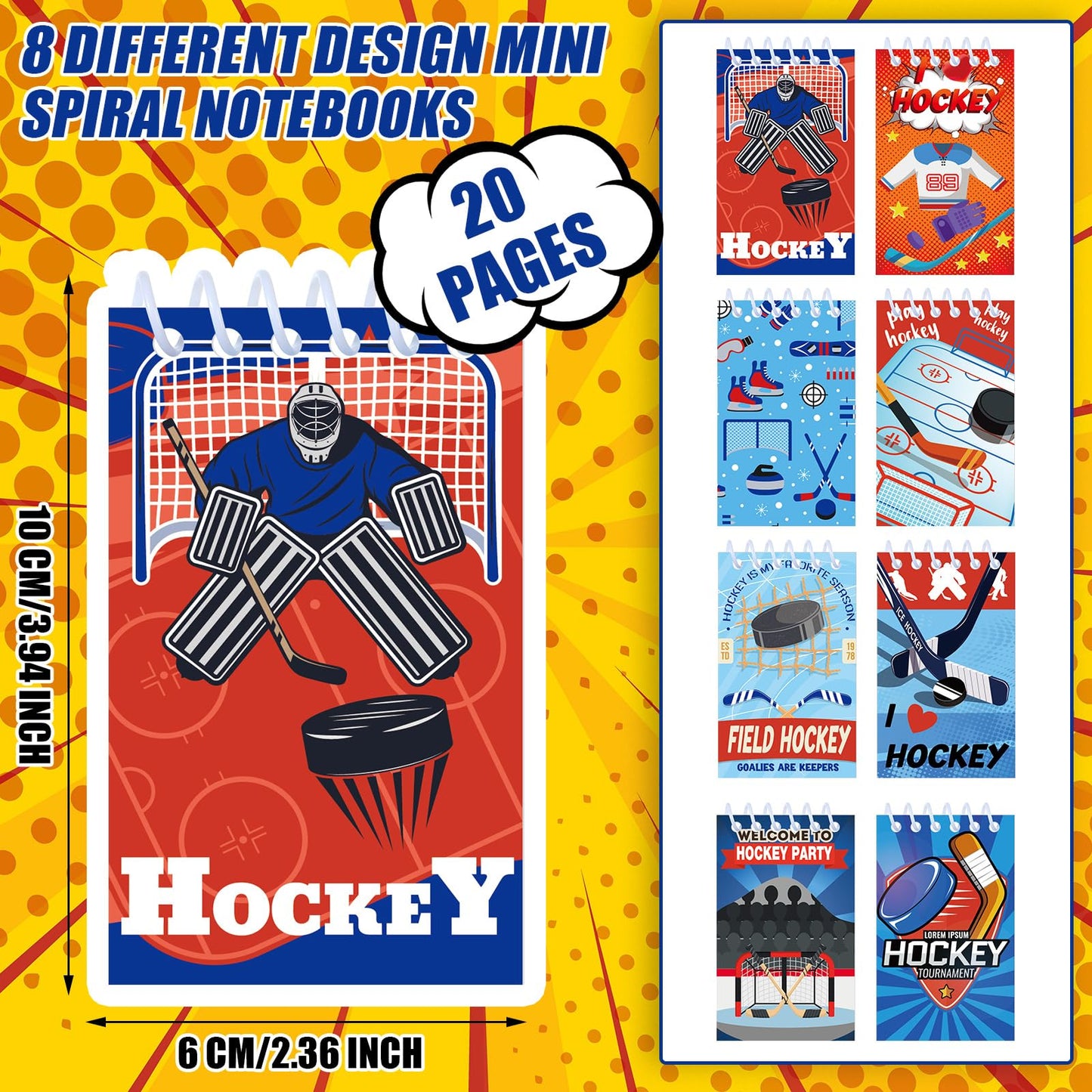 Kisston 48 Pcs Hockey Party Favors Include 24 Mini Notebooks Sports Notepads and 24 Pencils with Eraser Hockey Favors Pencils Gifts for Teacher Office Reward