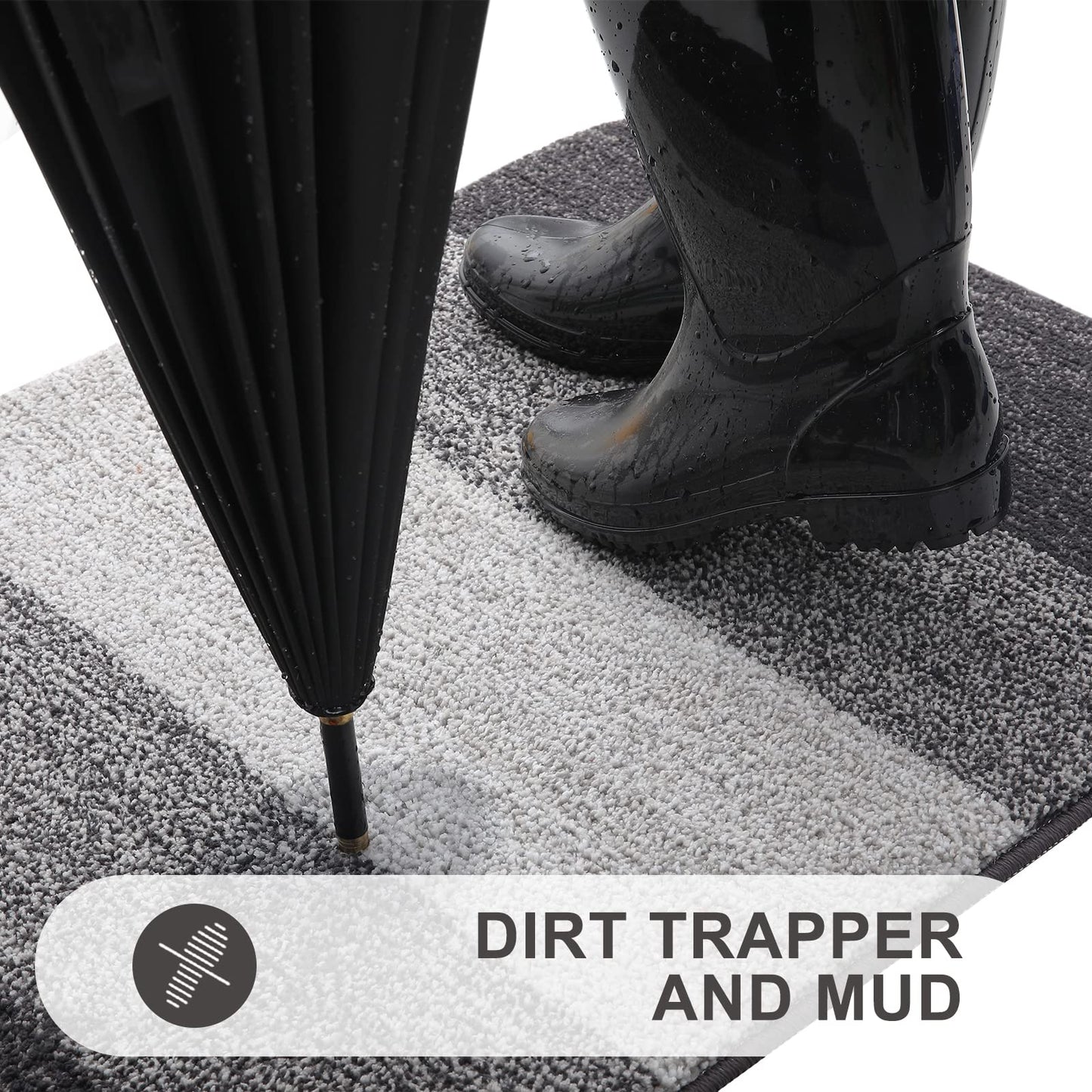 Grandaily Indoor Doormat, 32" x 48" Non-Slip Mud Trapper Absorbent Front Door Mats, Washable Striped Inside Entryway Mat, Low-Profile Welcome Mat Entrance Mat, Grey