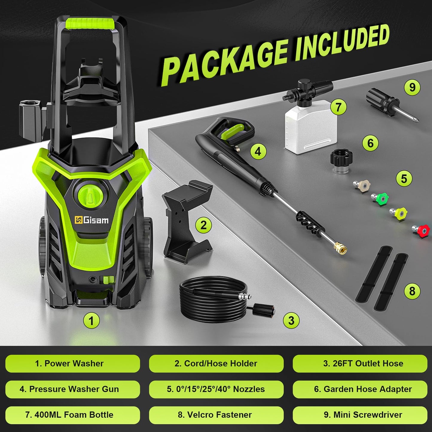 4300PSI Electric Pressure Washer, 2.5GPM High-Flow Power Washers with 4 Metal Nozzles & Foam Cannon, 26 FT Explosion-Proof Hose for Cars Home Driveways Boat Cleaning