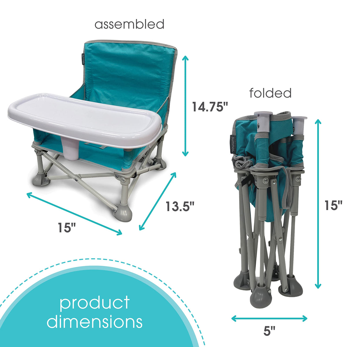 Summer Infant Pop ‘N Sit Eat ‘N Play Baby Pop Up Chair for Meals and Playtime with Removeable Tray and Toys, Portable Booster Folds for Travel, Blue / Gray