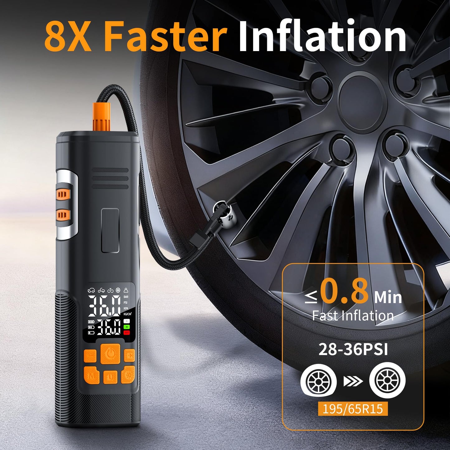 2026 Upgraded Tire Inflator Portable Air Compressor,150 PSI Portable Tire Inflator with AI Auto Stop, Digital Pressure Gauge & LED Light, 8X Faster Air Pump for Car Tyres, Motorcycle, Bicycle, Ball