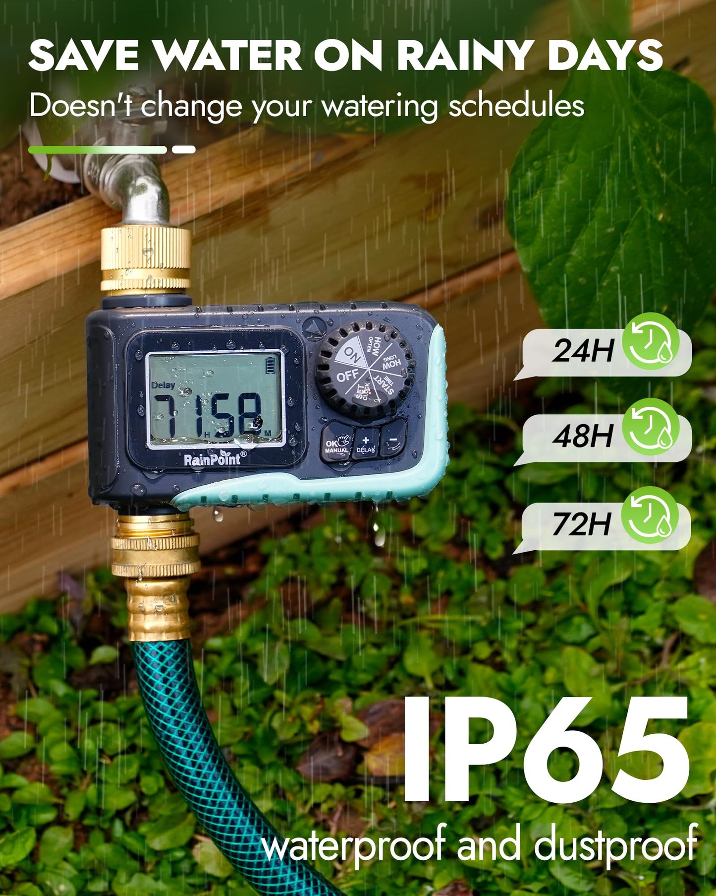 RAINPOINT Sprinkler Timer with Brass Inlet & Outlet, Programmable Hose Timer for Garden Hose, Water Timer with Rain Delay/Manual Watering System, Digital Irrigation Timer for Yard, Lawn