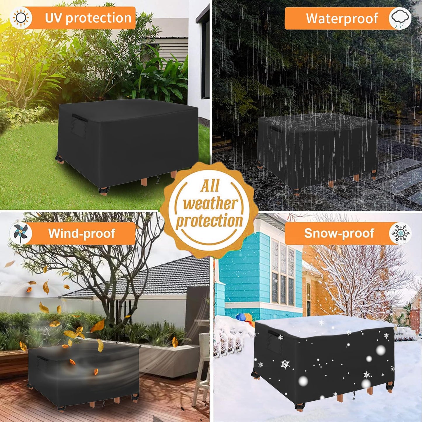 KALINCO Patio Furniture Covers, Heavy Duty 600D Outdoor Furniture Covers Waterproof, UV Resistant Outdoor Table and Chair Set Covers, Sectional Sofa Set Covers (96" L x 96" W x 28" H)