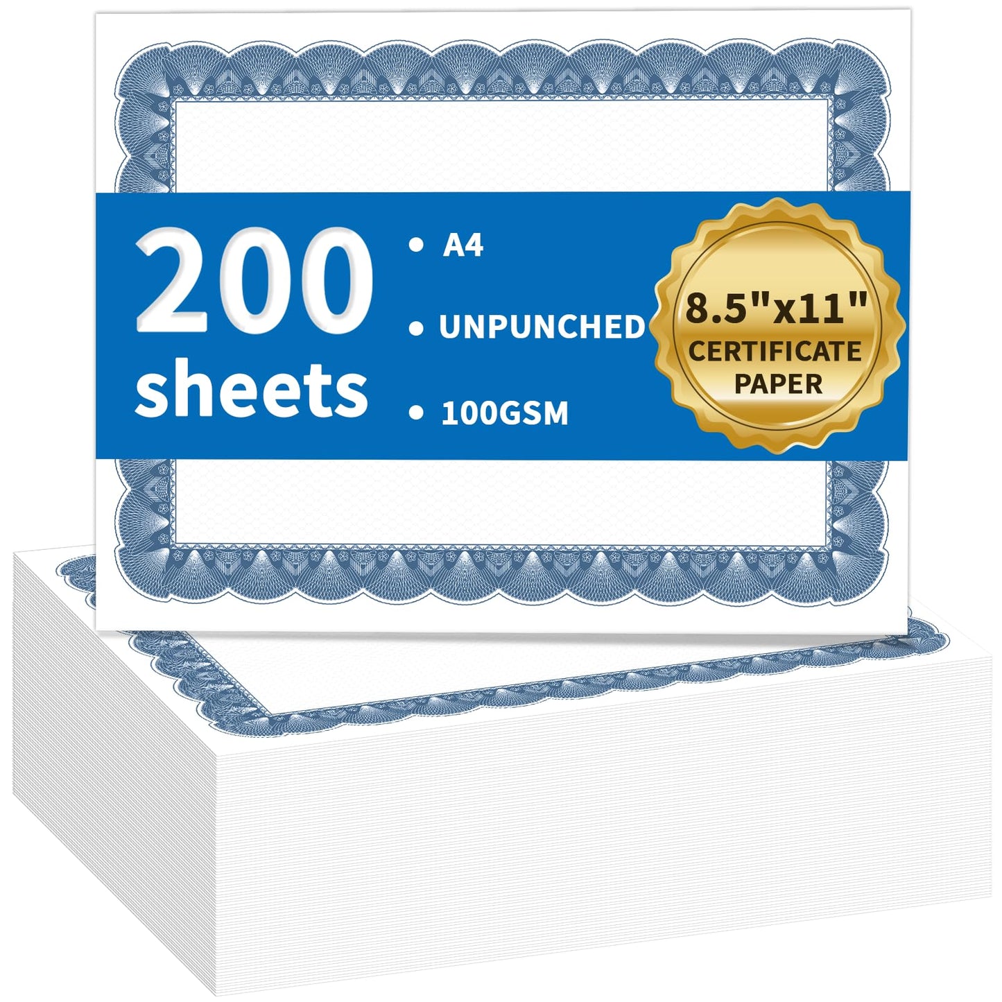 200 PCS Certificate Paper 8.5 x 11 for Printing, Customizable Blank Award Certificates, Diploma Paper with Border for Graduation, Achievement Award, Recognition Document, Navy Blue Floral