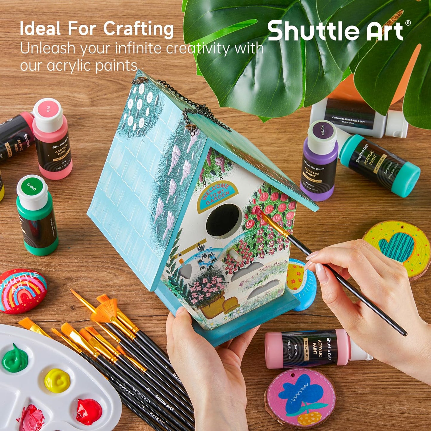 Shuttle Art Acrylic Paint, 25 Colors Acrylic Paint Set, 2oz/60ml Bottles, Rich Pigmented, Waterproof, Premium Acrylic Paints for Artists, Beginners and Kids on Canvas Rocks Wood Ceramic Fabric