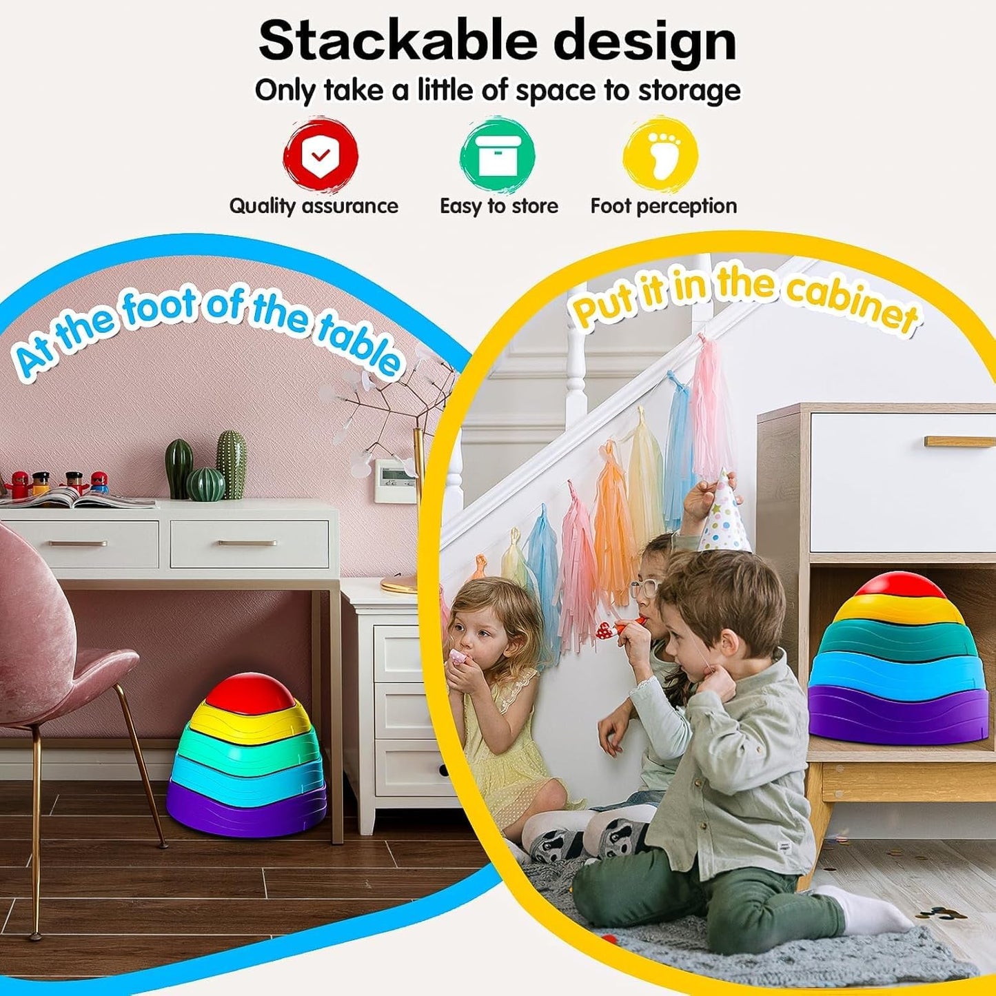 Kids Balance Board Stepping Stones – 6-Piece Non-Slip Obstacle Course for Toddlers 18M+, Sensory & Motor Skill Development, Indoor & Outdoor Play, Durable & Portable