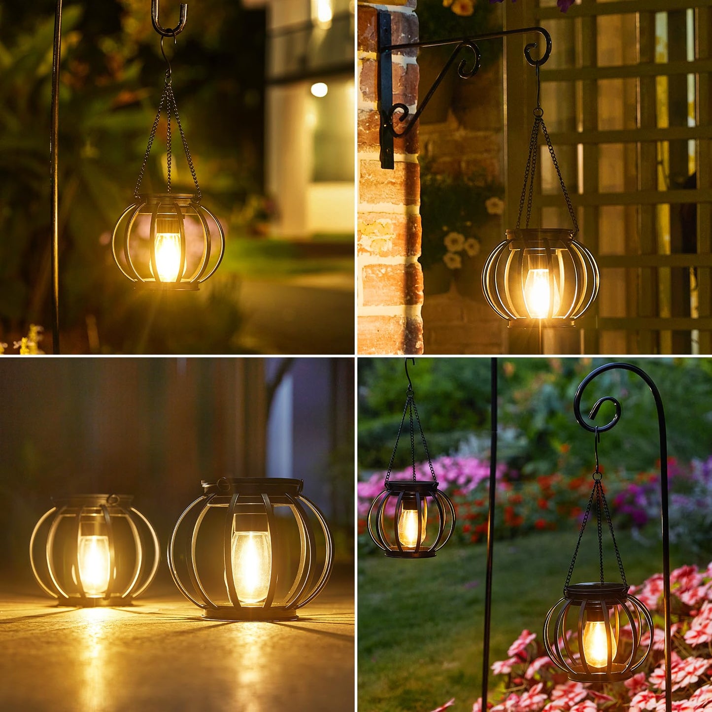 KOOPER Solar Lanterns Outdoor Lights, Upgraded Metal Solar Lantern Lights, Brighter Hanging Solar Lights Outdoor Waterproof, Auto On/Off Outdoor Solar Lights for Yard Garden Patio Pathway Decor 2 Pack