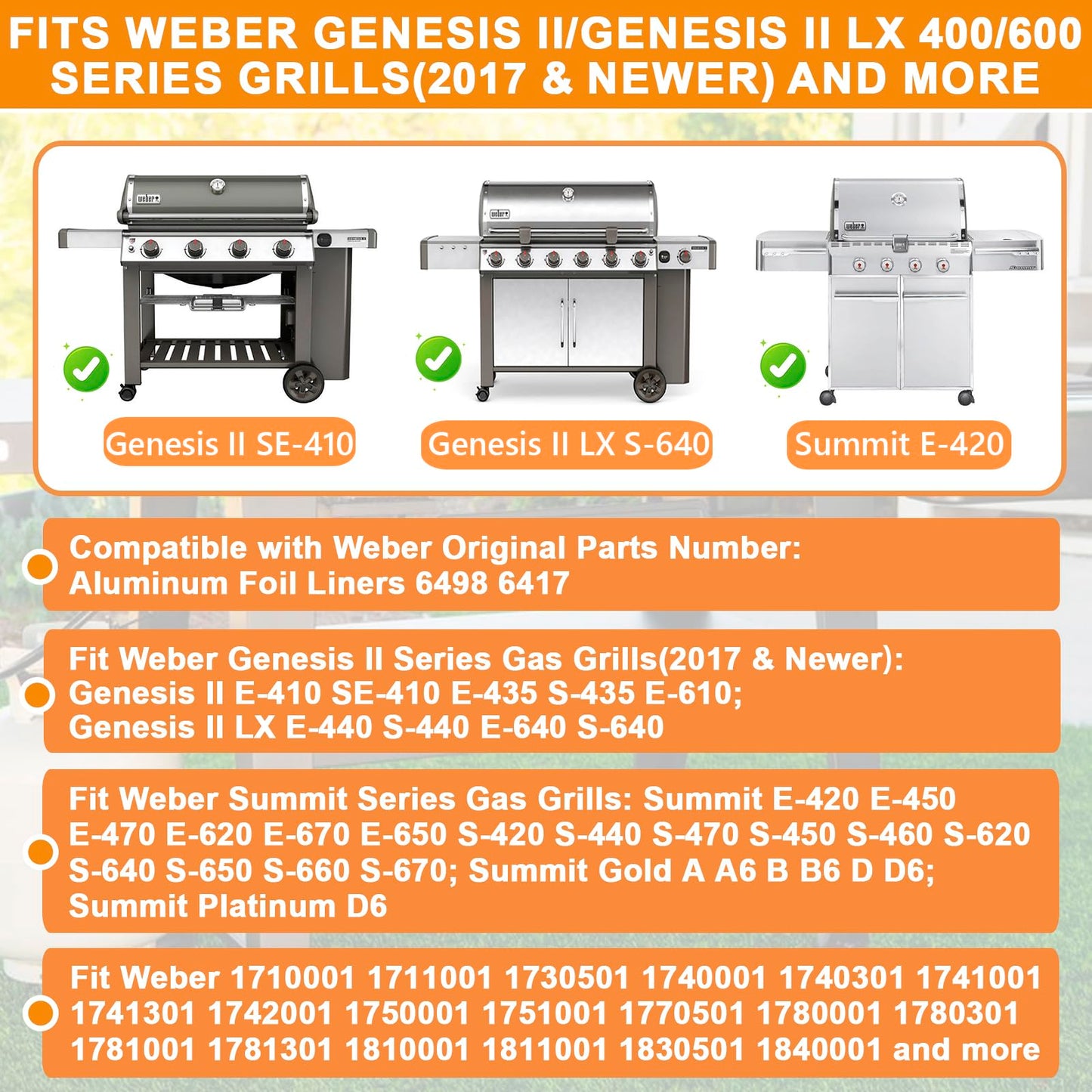 6498 6417 Grill Drip Pans for Weber Grease Tray Replacement GS4 Genesis II/II LX 400/600(2016+), Summit 400/600, Searwood 600,Smokefire Ex4 Ex6 EpX6, 40PCS Catch Pan Liner for Weber 28/36" Gas Griddle