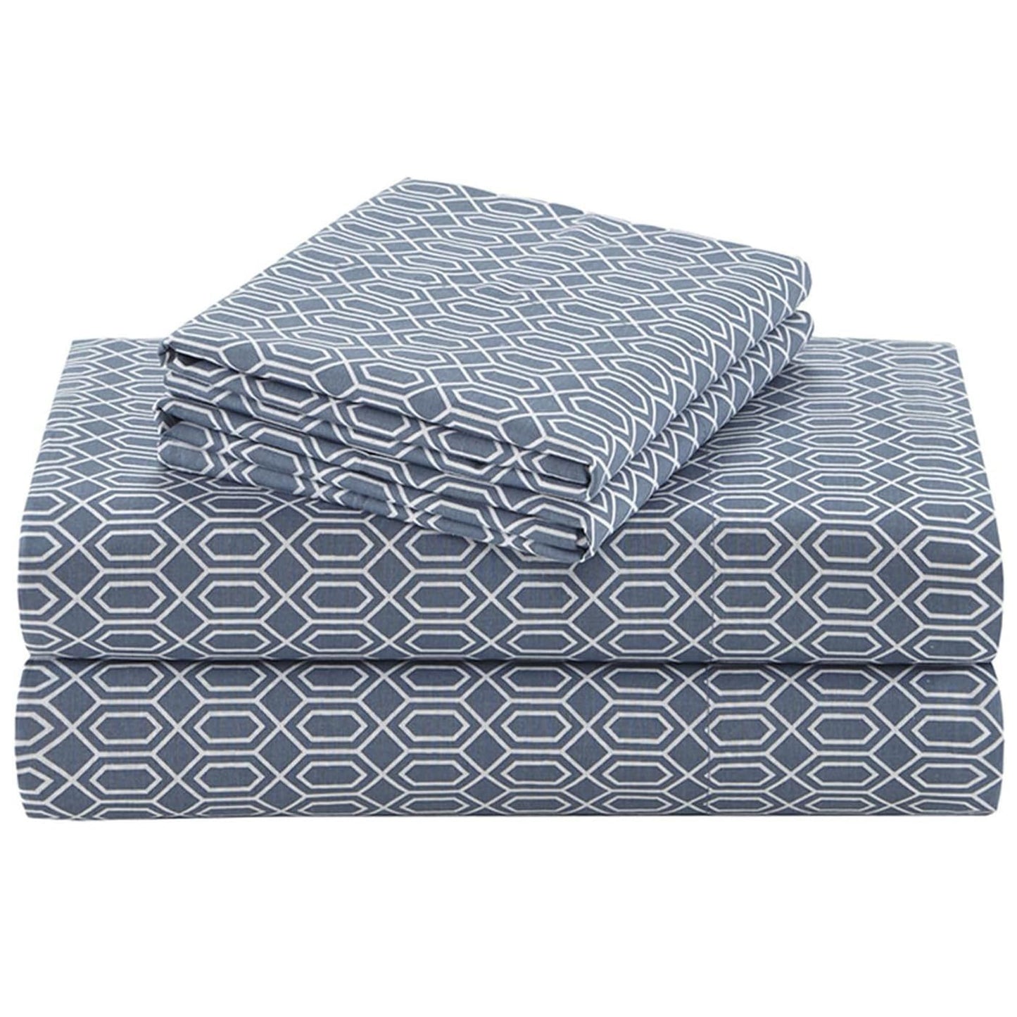 Comfort Spaces 100% Cotton Sheets Full, Breathable, Naturally Cool Cotton Sheets, Soft Cotton Bed Sheets with 14" Elastic Pocket Fits up to 16" Mattress, All Seasons Sheet Set, Diamond Blue 4 Piece