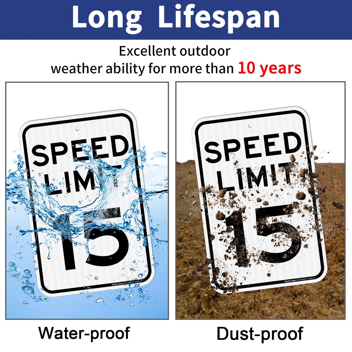 (2 Pack) Speed Limit 15 MPH Sign, 18 x 12 Inches Engineer Grade Reflective Sheeting, Rust Free Aluminum, Weather Resistant, Waterproof, Durable Ink, Easy to Mount