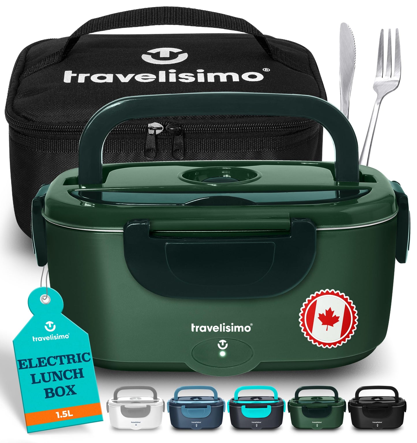 TRAVELISIMO Electric Lunch Box Food Heater, 100W 1.5L Portable Microwave 12V/24V/110V Heated Lunch Box for Men & Women, Stainless Steel Portable Food Warmer Lunch Box for Car/Truck/Office