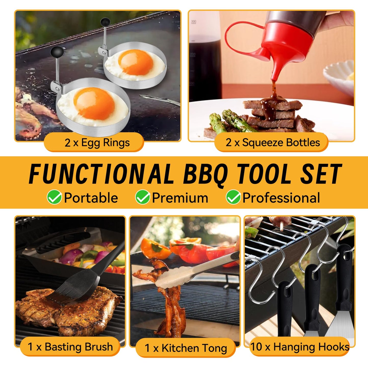 Onlyflame 29PCS Professional BBQ Griddle Tool Kit for Flat Top Grill Blackstone and Camp Chef - Stainless Steel Griddle Spatulas Accessories Kit with Burger Press, Carry Bag and More Tools