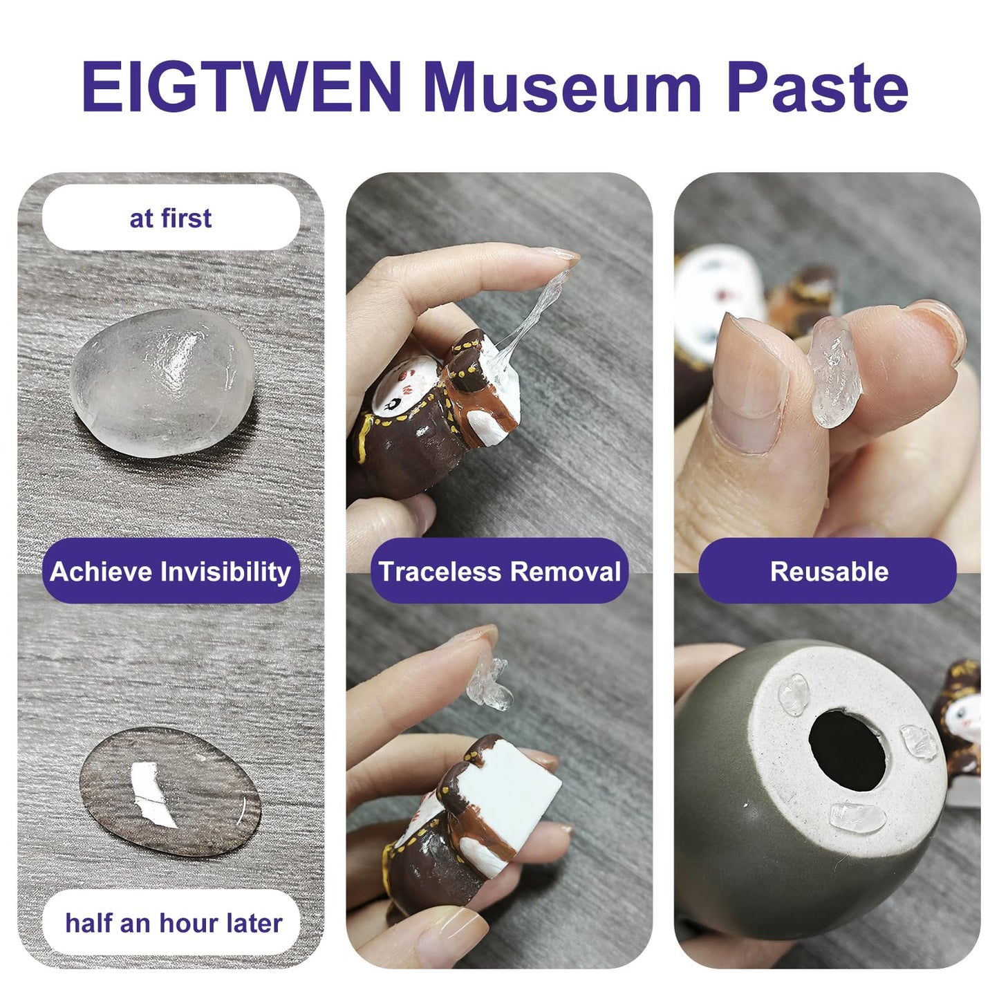 EIGTWEN 12oz Clear Museum Gel, Museum Putty Clear Removable, Excellent Adhesion, Reusable, Disassembles Without Marks, Suitable for Surfaces of Metal, Ceramics, Glass, Plastics, and Wood