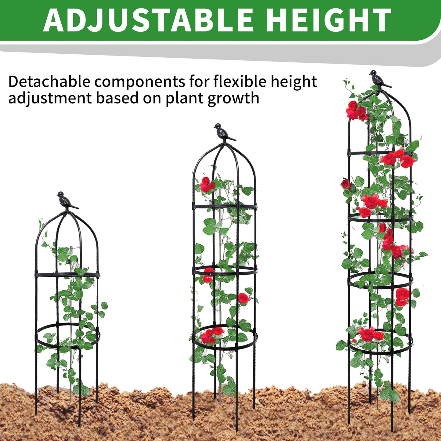 TCBWFY 2-Pack 6FT Garden Obelisk Trellis for Climbing Plants,70”Metal Plant Support Tower, Heavy Duty Thickened Tube,Rustproof Black Flower Stand for Vines, Roses, Outdoor & Indoor Use
