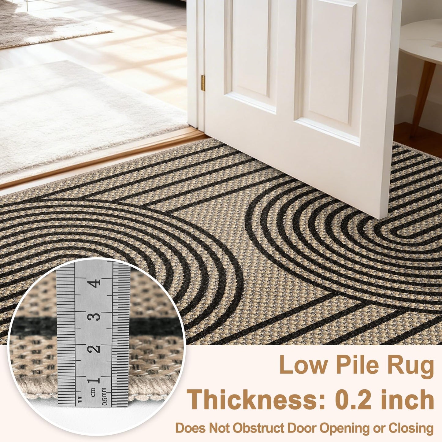 Easy Jute 3x5 Indoor Outdoor Rug, Non-Slip Absorbent Dirt Resist Front Back Door Mat, Washable Low-Profile Doormat Area Rugs for Entryway, Bedroom, Front Door, Inside Entrance, Kitchen, Black