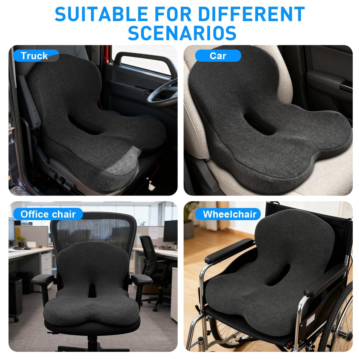 Denchy Car Seat Cushion with Lumbar Support for Long Sitting, Ergonomic Memory Foam Driving Seat Cushions for Semi Truck Bus Driver Trucker, Non Slip Office Chair Cushion (Dark Gray)