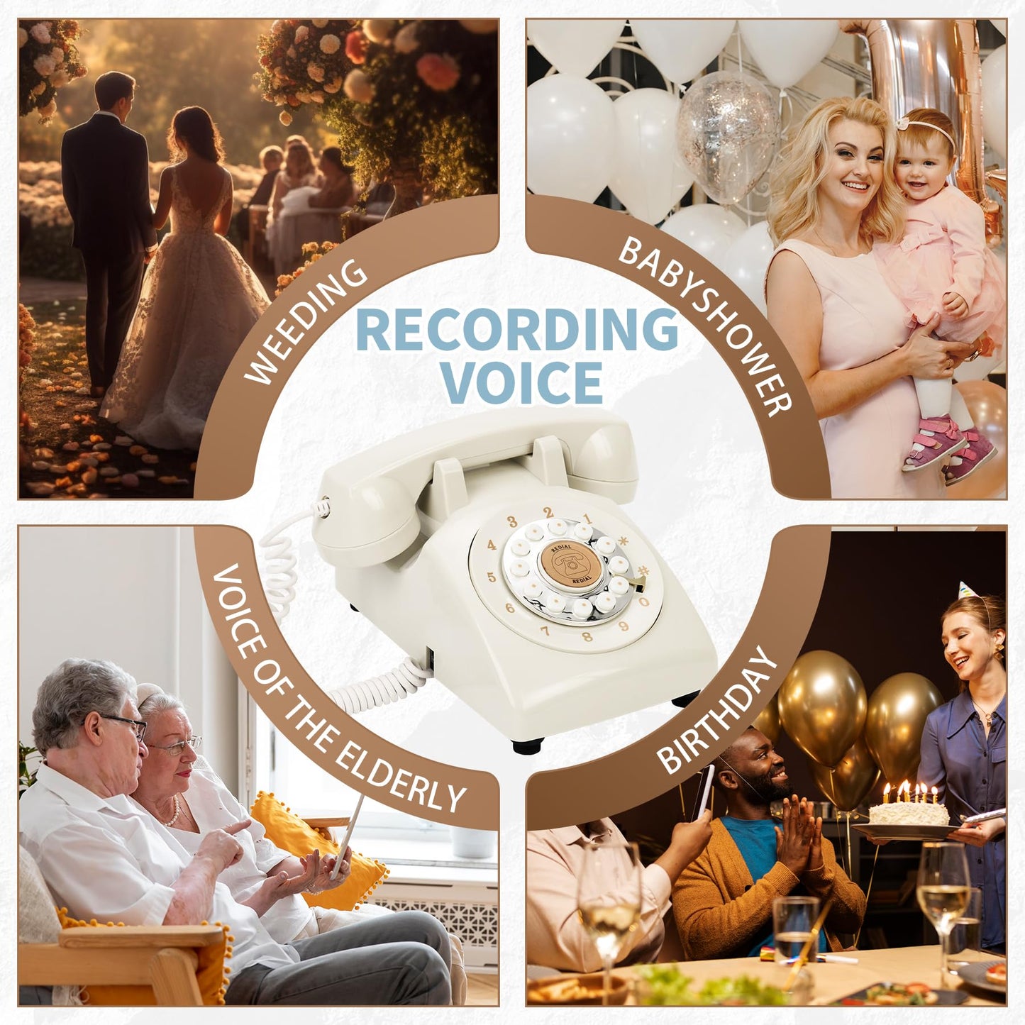 FiayaCom Audio Guest Book Wedding Phone, Preserve Your Special Occasions, Customized Audio Messages, Like Leaving A Voicemail Message, for Wedding, Party, Confession (Fresh-White)